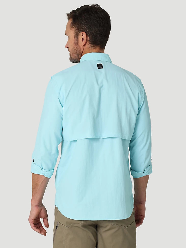 ATG By Wrangler™ Men's Long Sleeve Fishing Shirt - Gulf Blue - Moisture Wicking & UV Protection for Outdoor Activities, Hiking, and Camping