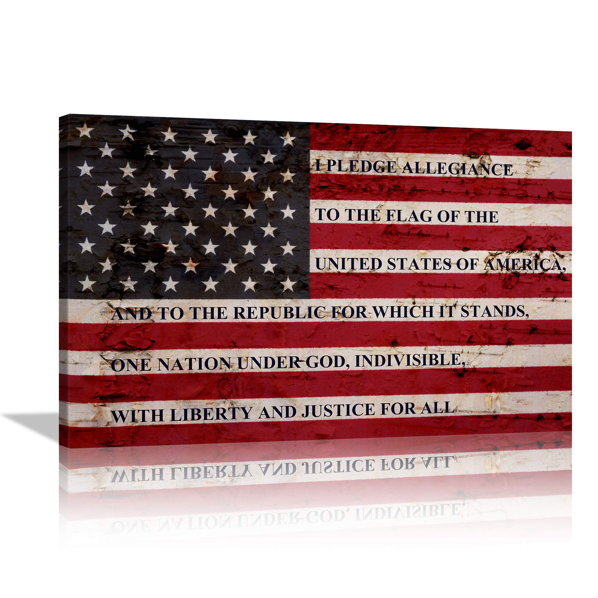 Large American Flag Canvas Wall Art - Pledge of Allegiance Framed HD Print - Patriotic Home Decor for Living Room, Office & Bedroom - Ready to Hang