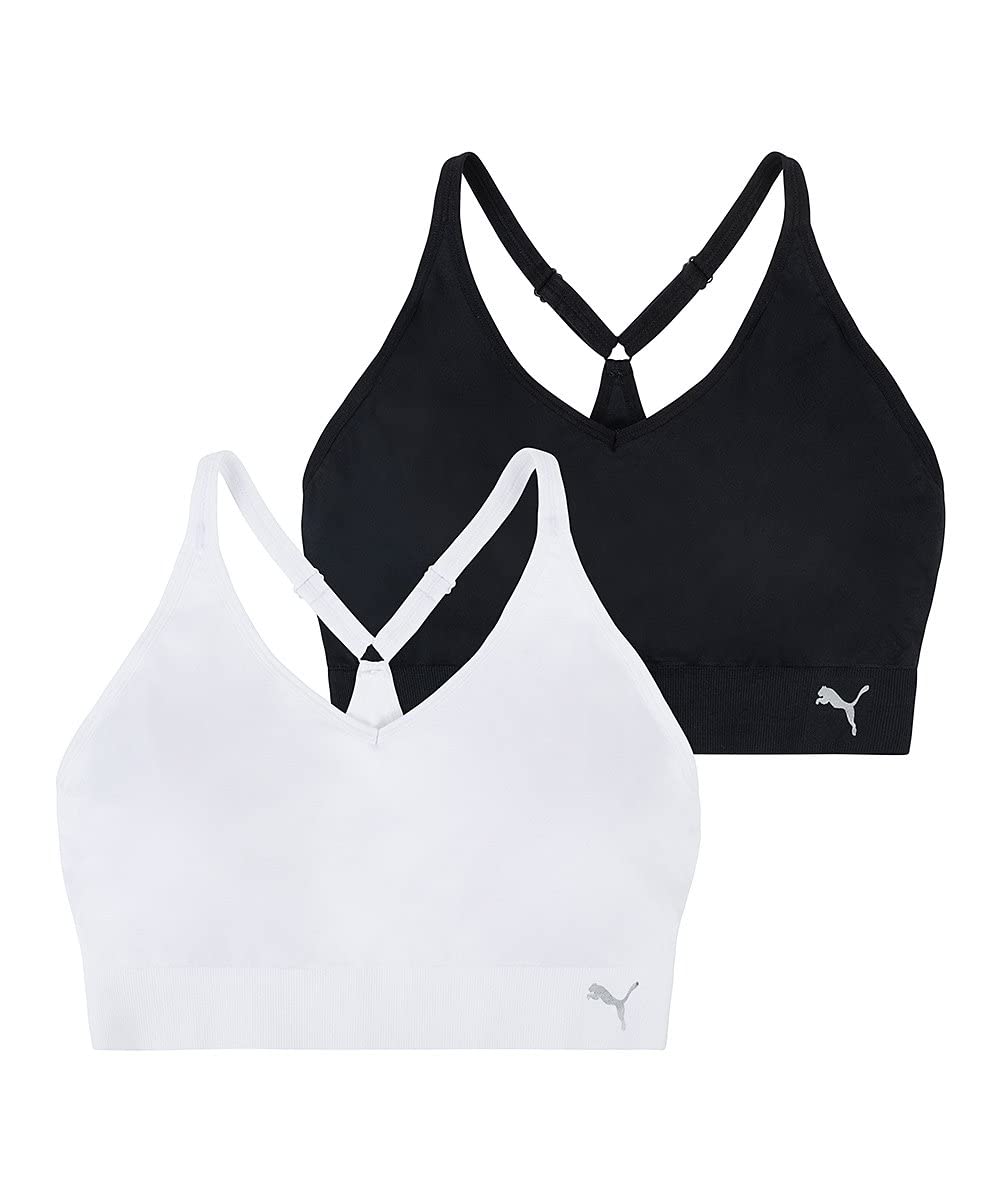 PUMA Women's 2 Pack Seamless Y-Back Sports Bra - Workout, Yoga & Running Support - Comfortable & Breathable Activewear for Gym & Fitness
