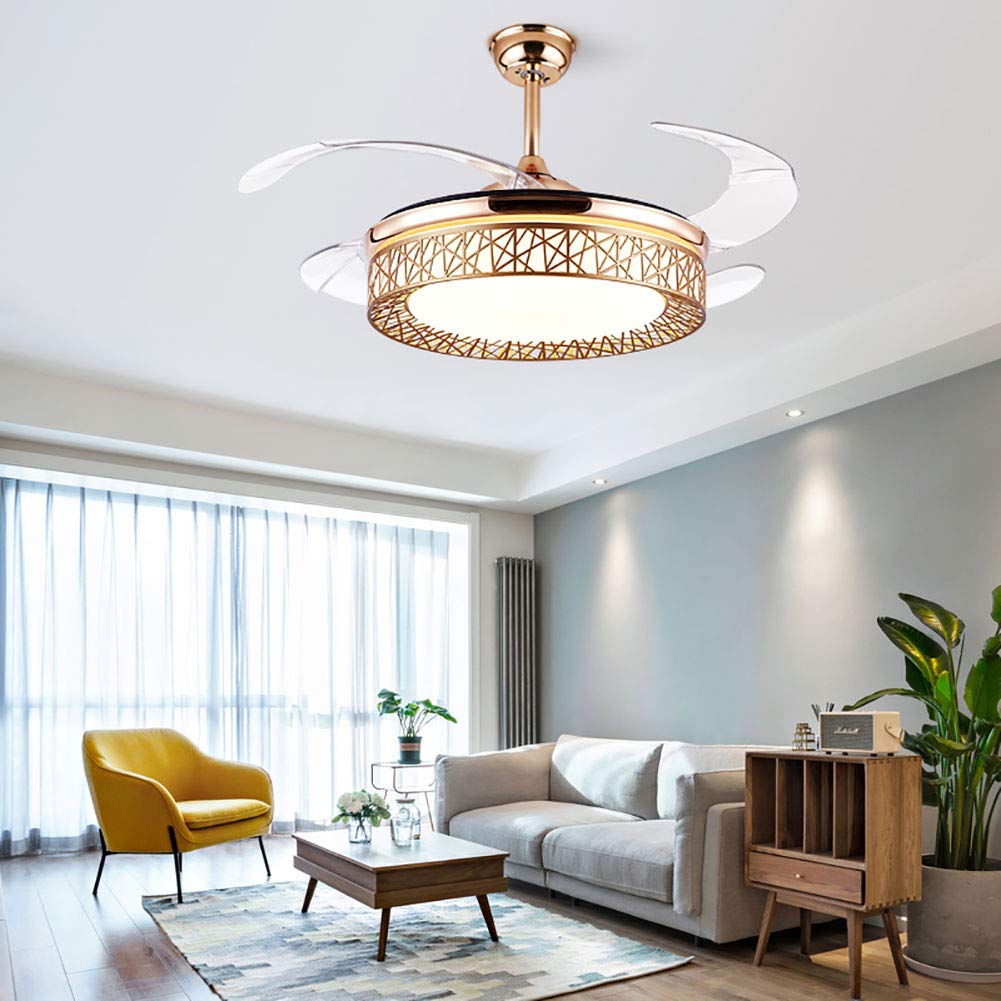 OUKANING 42 Inch Smart LED Ceiling Fan with Retractable Blades - 3 Color Changing Chandelier Style for Living Room, Bedroom & Dining Room