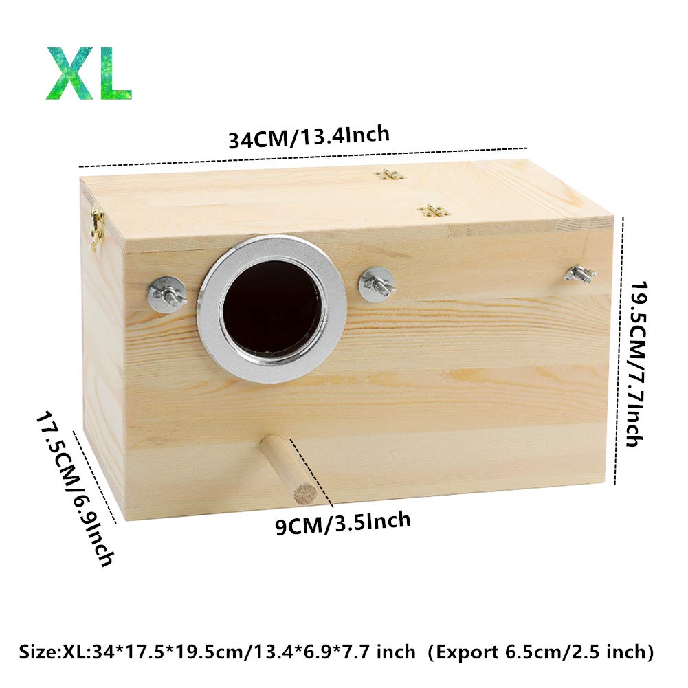 Premium Pine Wood Parakeet Nest Box - XL Size Bird House for Budgies, Lovebirds, Cockatiels & Parrotlets | Safe Breeding & Mating Shelter | Perfect for Aviaries, Bird Cages & Outdoor Use