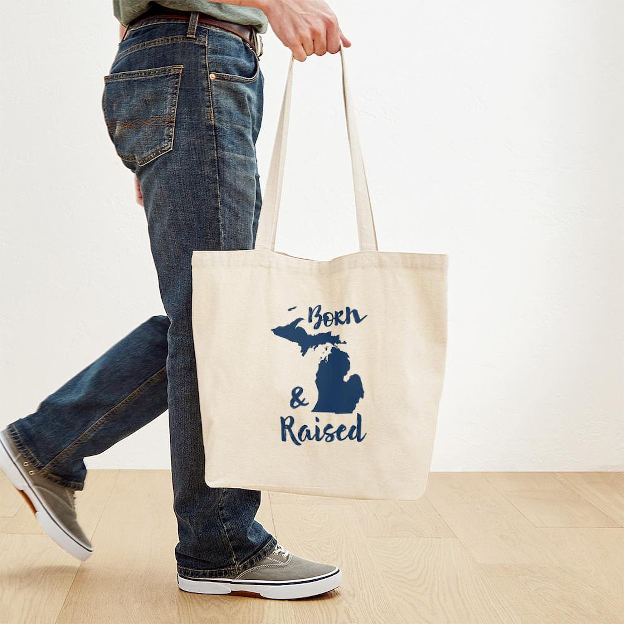 Michigan Born & Raised Canvas Tote Bag - Eco-Friendly Reusable Shopping Bag for Groceries, Beach & Daily Use | CafePress