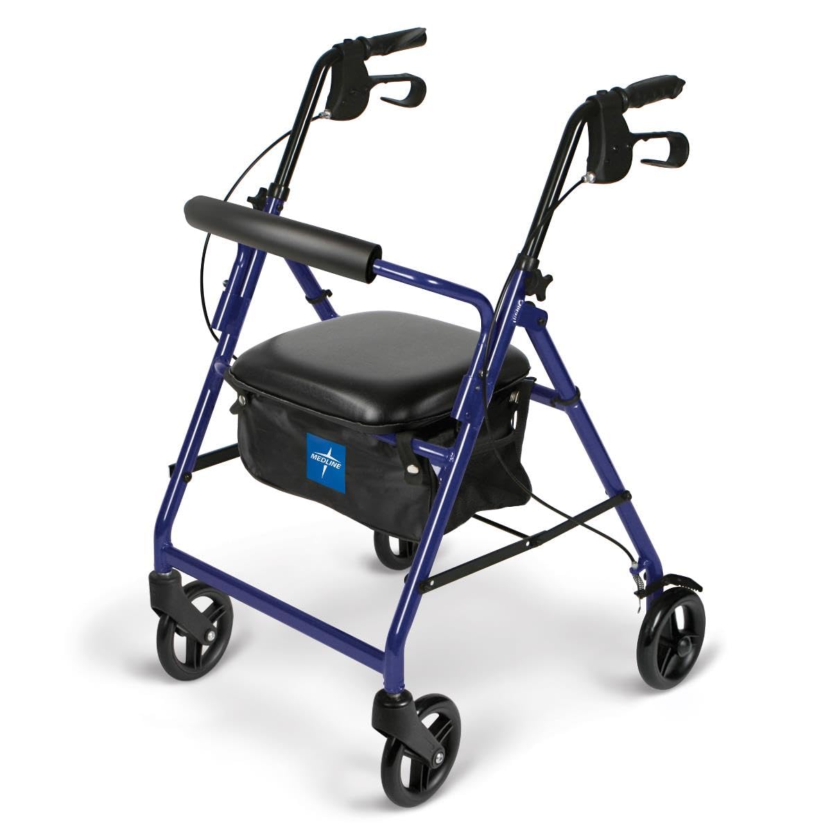 Medline Aluminum Rollator Walker with Seat - Lightweight Foldable Mobility Aid, 250 lb Capacity, Adjustable Handles & 6