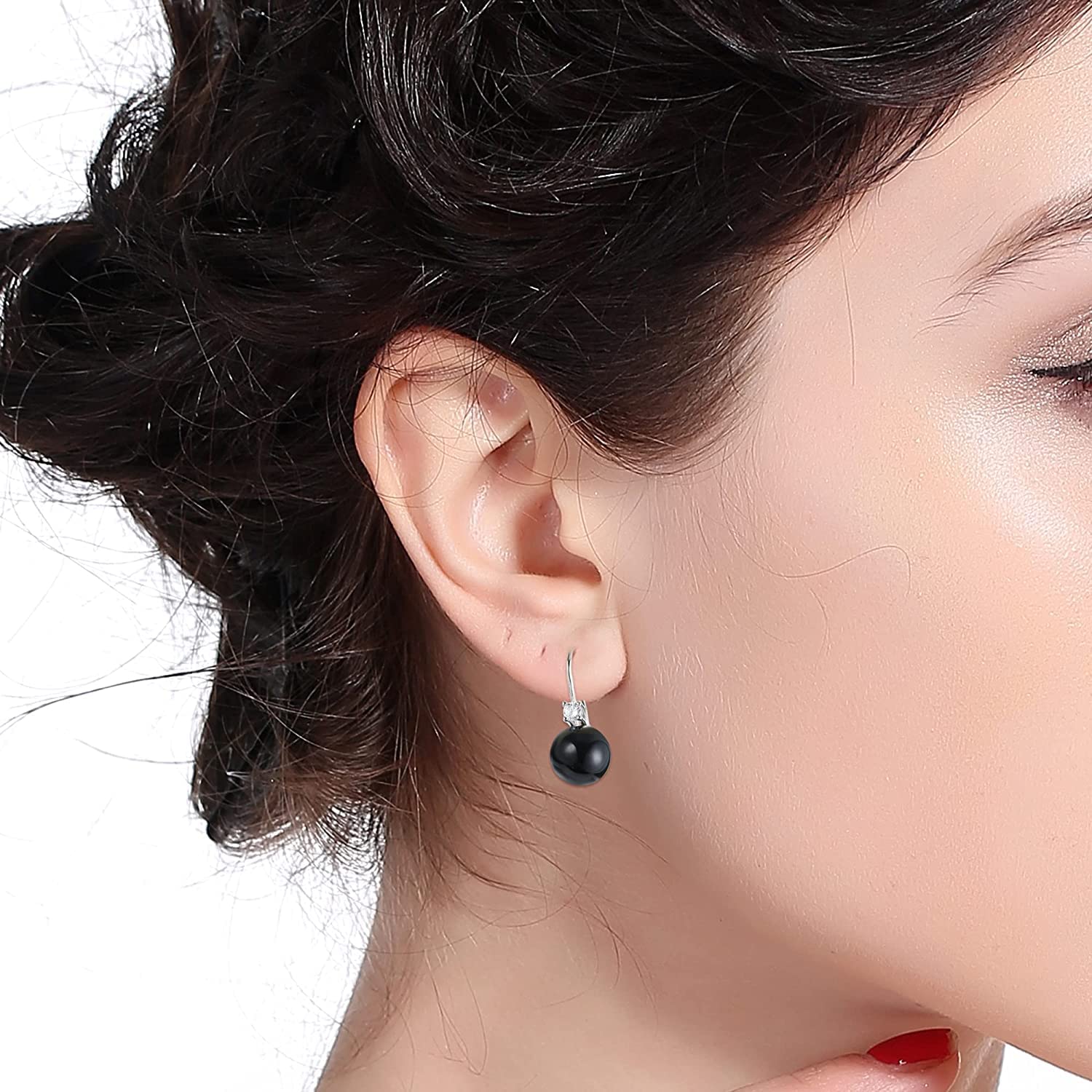 925 Sterling Silver Pearl Earrings for Women - 18k White Gold Plated Drop Earrings with Cubic Zirconia & Freshwater Pearls - Leverback Dangle Stud Earrings for Wedding, Party & Special Occasions - Gift Box Included