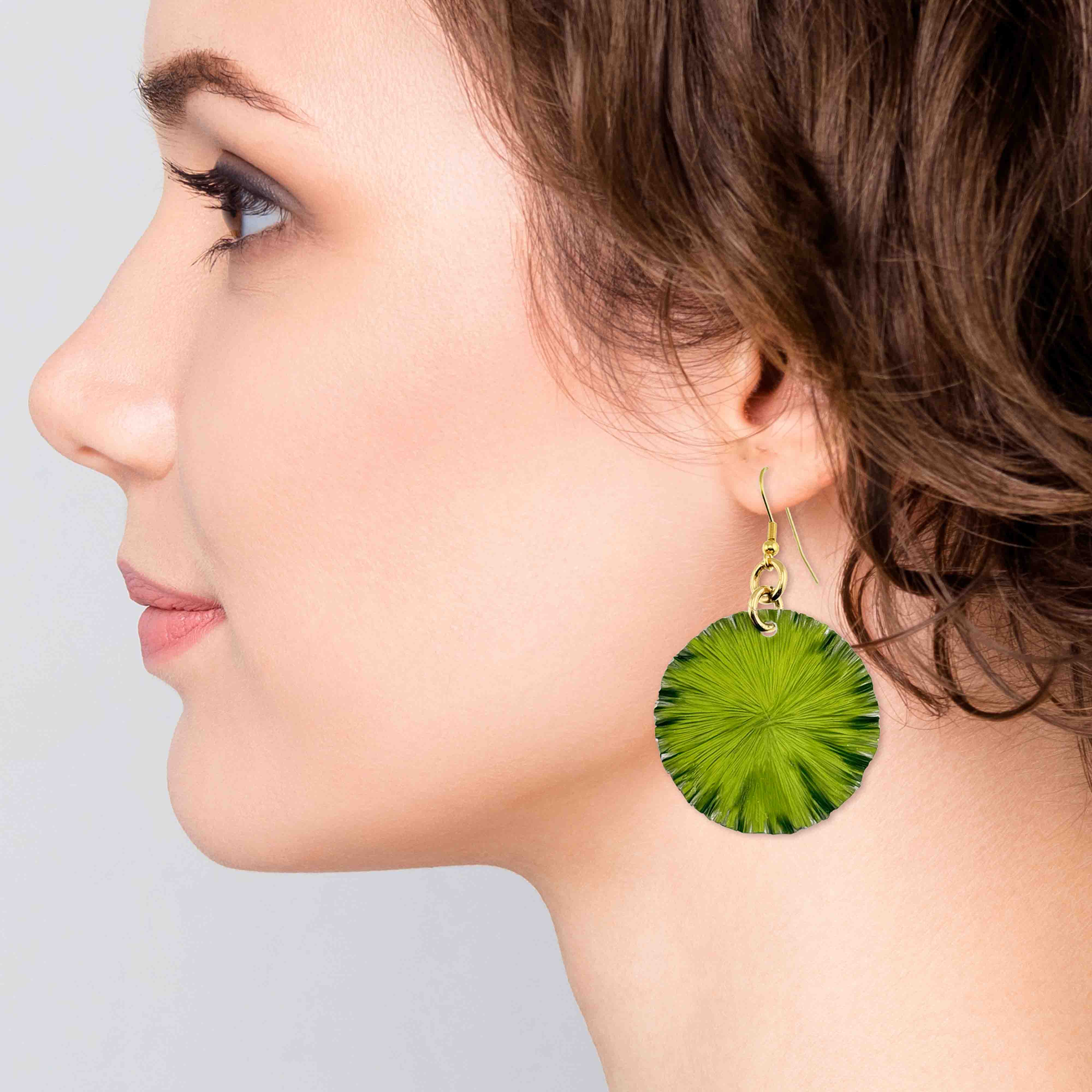 Lime Green Anodized Aluminum Lily Pad Earrings for Women - Lightweight Dangle Hoop Earrings for Everyday Wear, Gift Giving & Boho Fashion Accessories