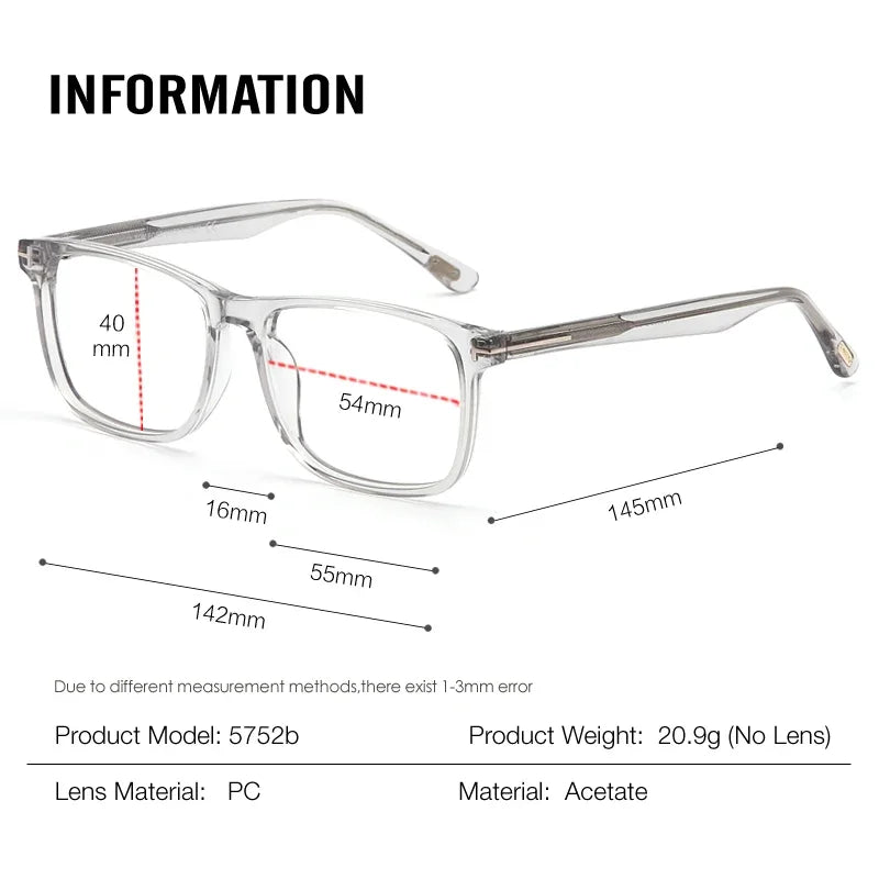 Aror Unisex Full Rim Square Acetate Eyeglasses 45752 - Stylish & Durable Frame for Men & Women - Perfect for Work, Reading & Fashion Accessory
