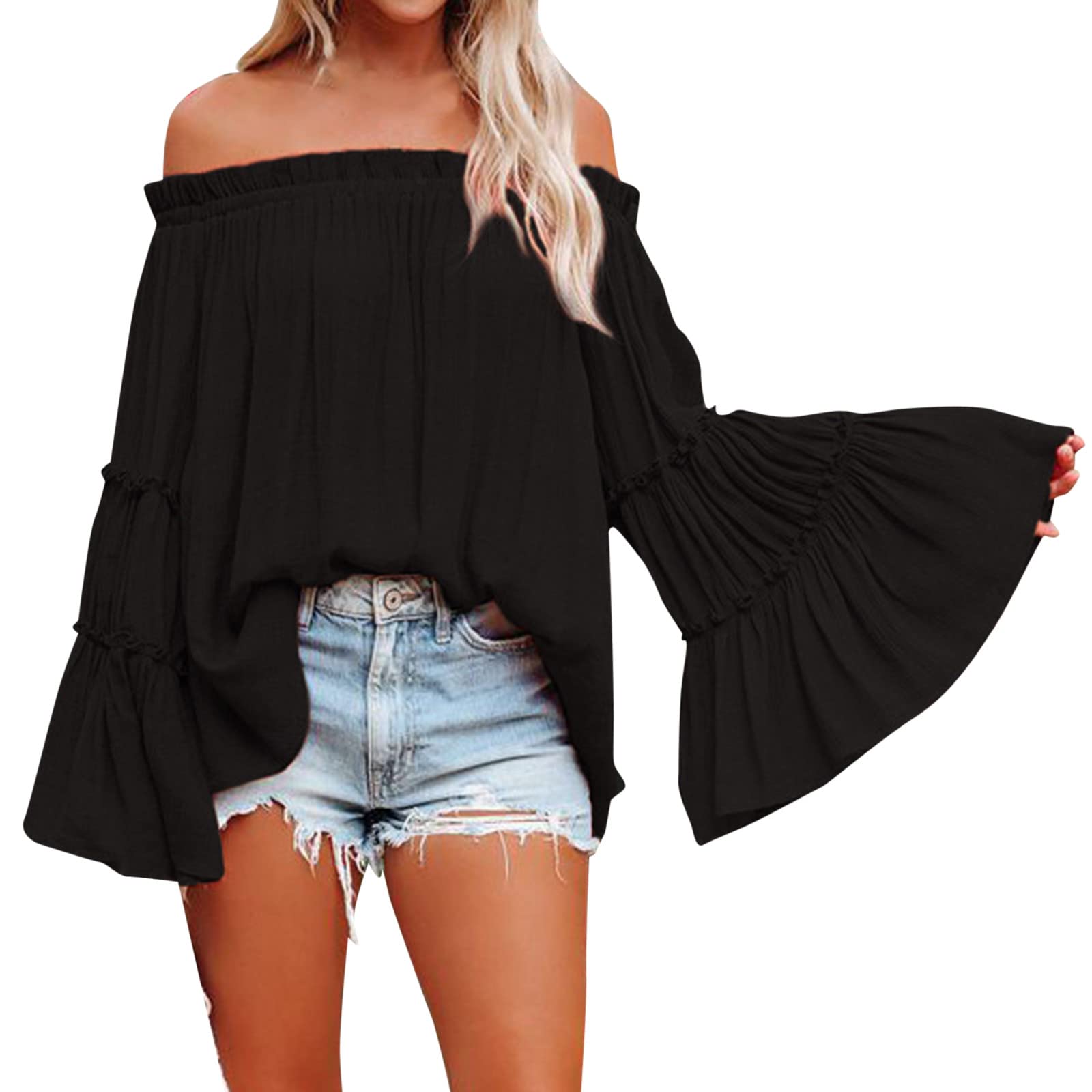 Women's Winter Long Sleeve Lace Trim Loose Fit T-Shirt - Solid Color Round Neck Top for Casual Wear & Layering
