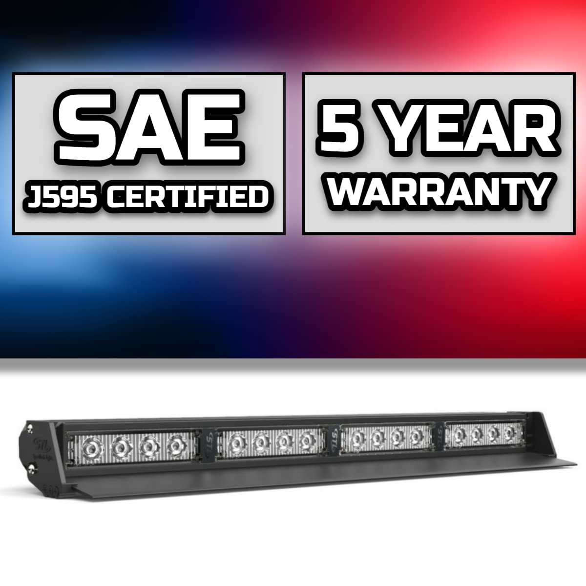 SpeedTech Lights Striker TIR 4-Head High Intensity LED Strobe Light Bar - Emergency Vehicle Warning Light with Windshield/Dash Mount & Cigarette Lighter Plug (Amber/Clear) - Perfect for Police, Fire Trucks, Tow Trucks & Roadside Hazard Safety