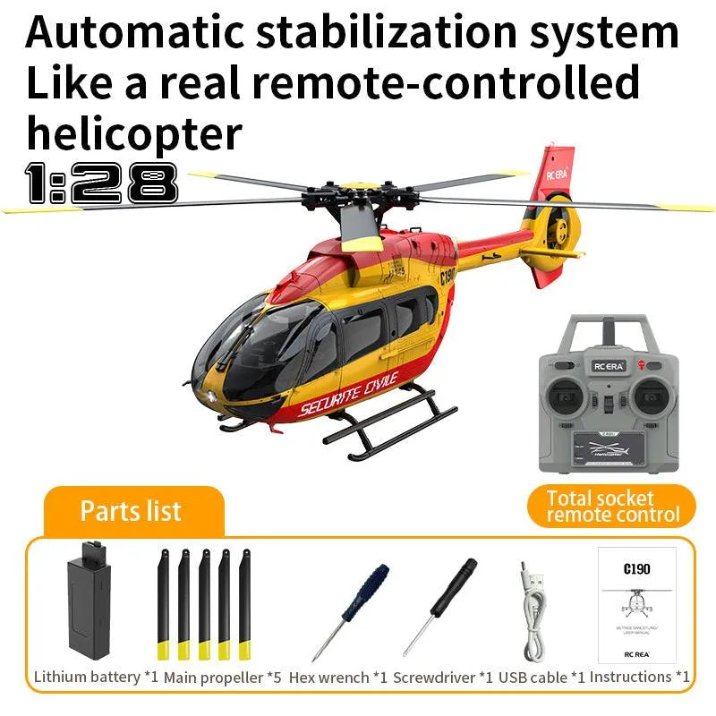 RC Helicopter C190 H145 1:28 Scale - 2.4G 6CH Remote Control with 6-Axis Gyro & Altitude Hold - Optical Flow Positioning RTF (Ready to Fly) - Perfect for Indoor Flying, Beginner Training, and Aerial Photography
