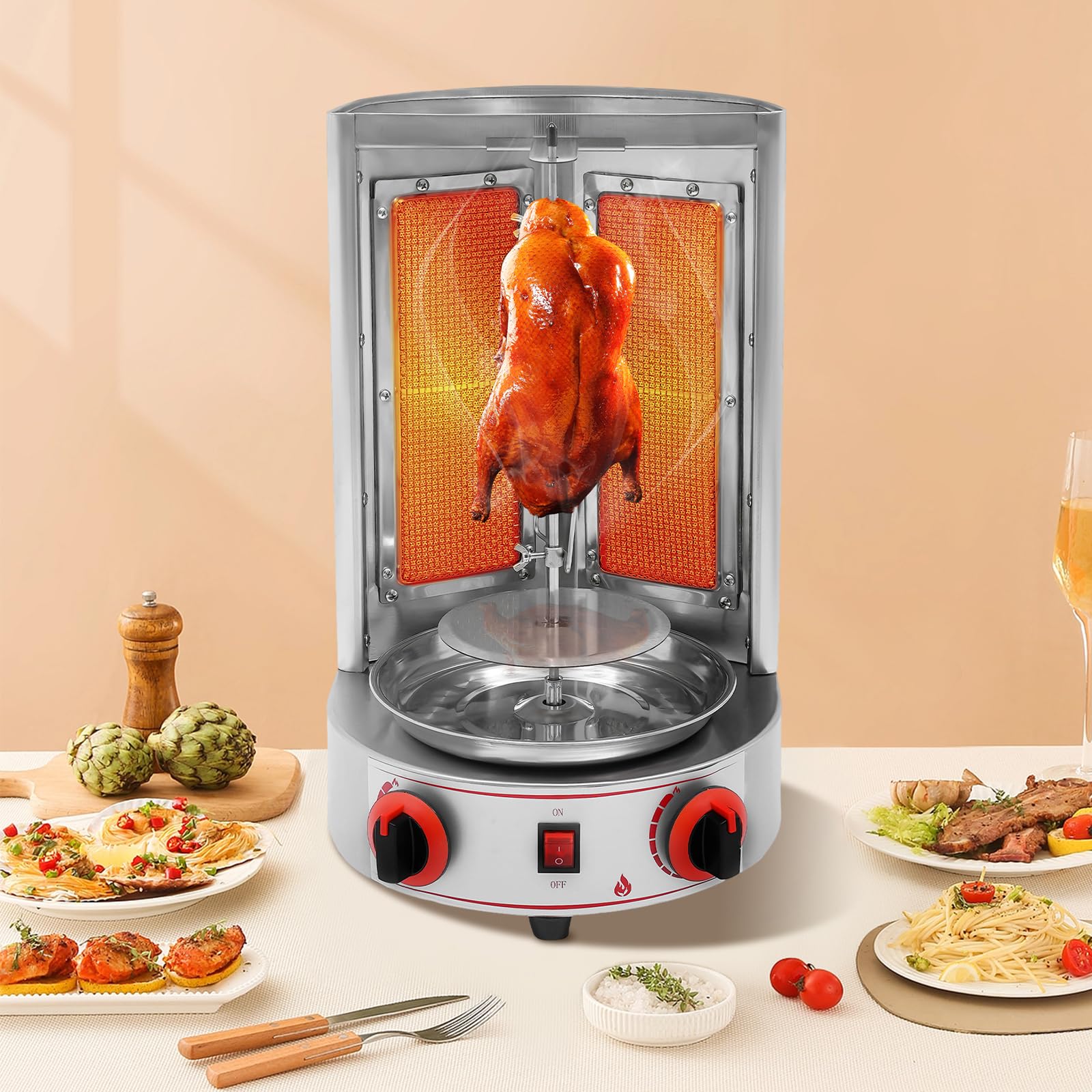 3000W Gas Doner Kebab Machine - Commercial Vertical Rotisserie Grill for Gyro, Shawarma & Chicken - Perfect for Restaurants, Food Trucks & Home BBQ Parties
