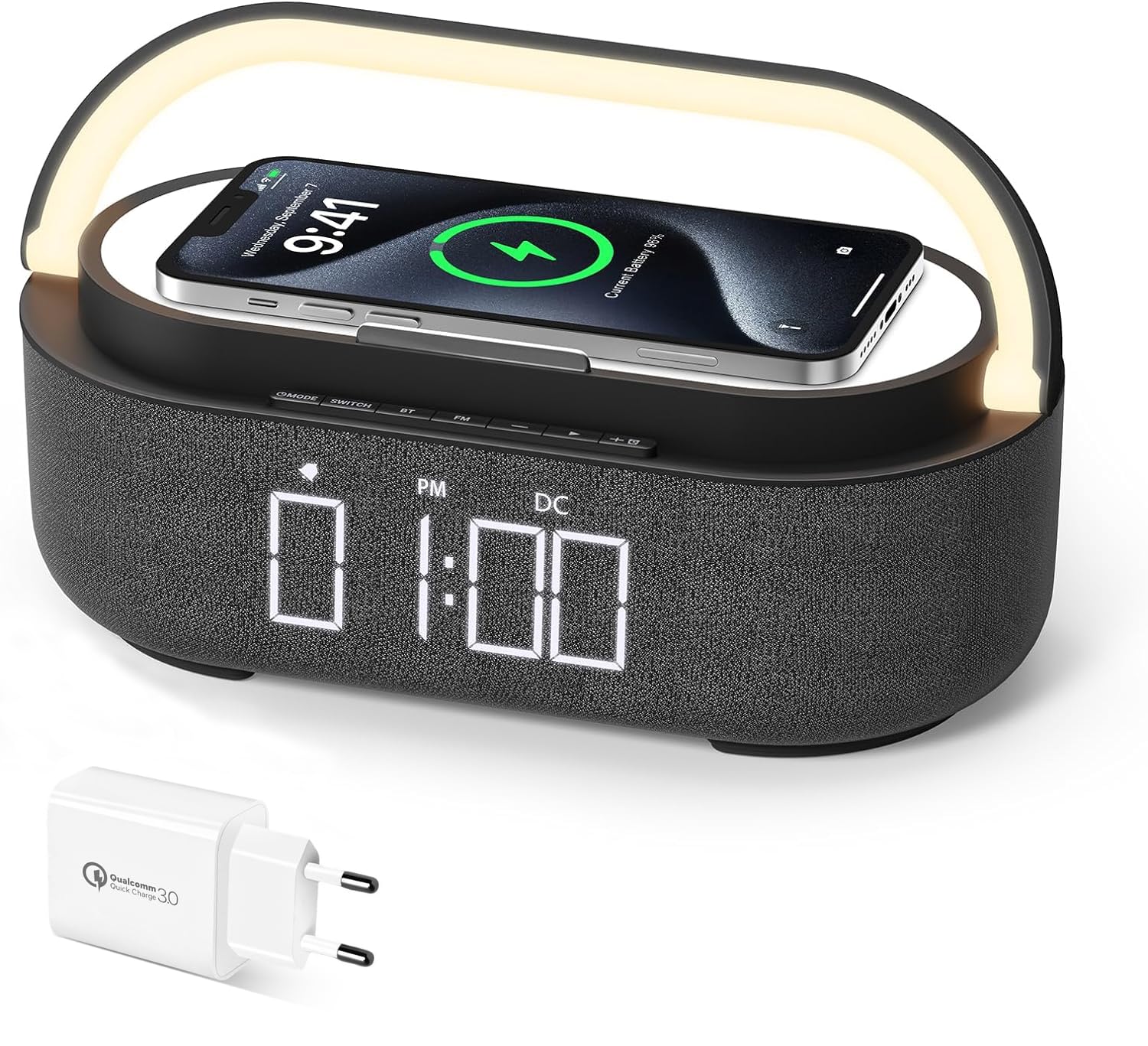 COLSUR Wireless Charging Digital Alarm Clock Radio - FM Radio, Bluetooth Speaker, USB Charging Port, LED Display, Phone Stand with Night Light | Perfect for Bedroom, Office, and Travel