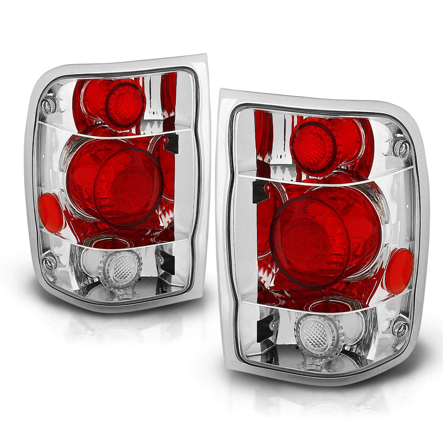AmeriLite Chrome Replacement Brake Tail Lights Set for 1998-2000 Ford Ranger - Left & Right Side - Enhances Safety & Style for Pickup Trucks