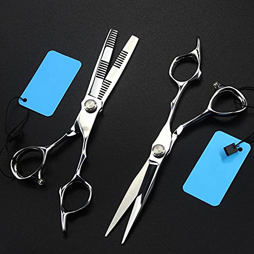 MRXFN Professional 6 Inch Barber Scissors - Japan 440C Stainless Steel Hair Cutting & Thinning Shears Set for Salon & Home Hairdressing | Sharp Silver Hairdressing Scissors for Stylists & DIY Haircuts