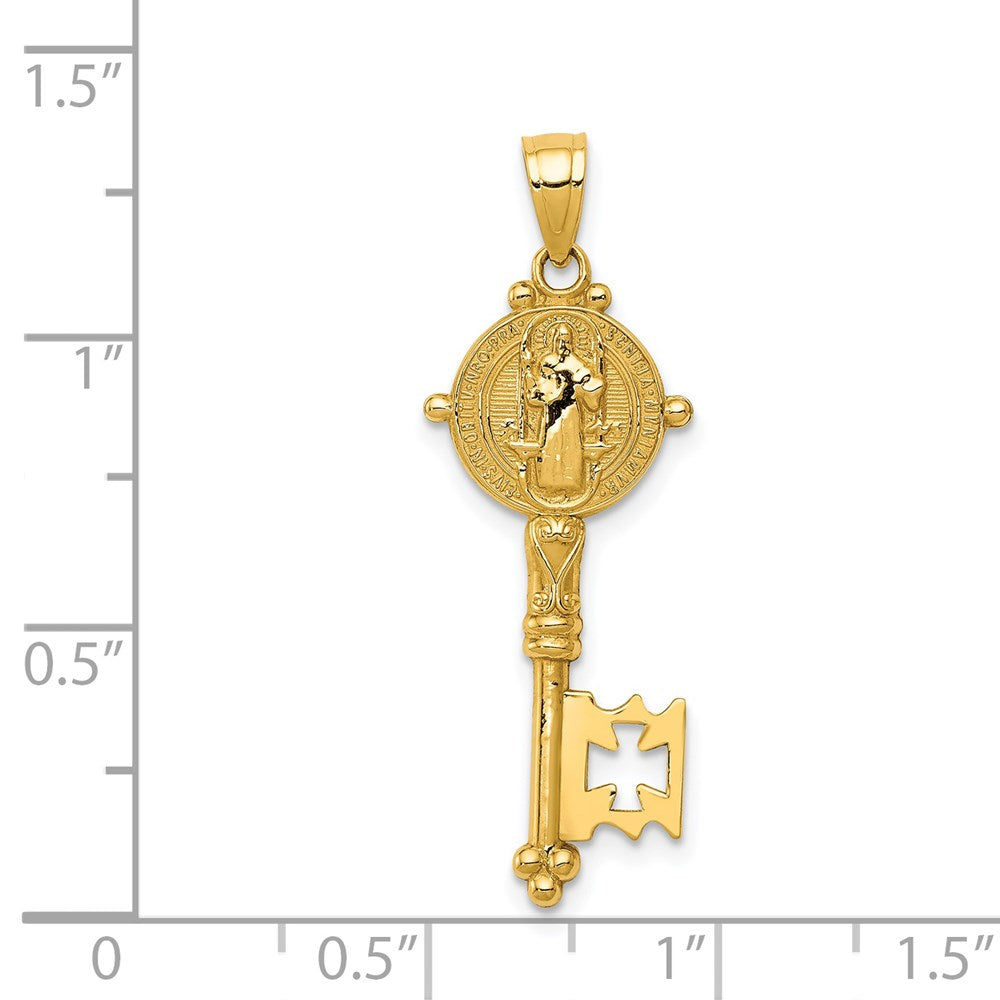 St. Benedict Key Pendant - 14K Gold Double Sided Religious Necklace Charm for Protection | Model K6357 | Perfect for Gifts, Prayer & Spiritual Jewelry Collection