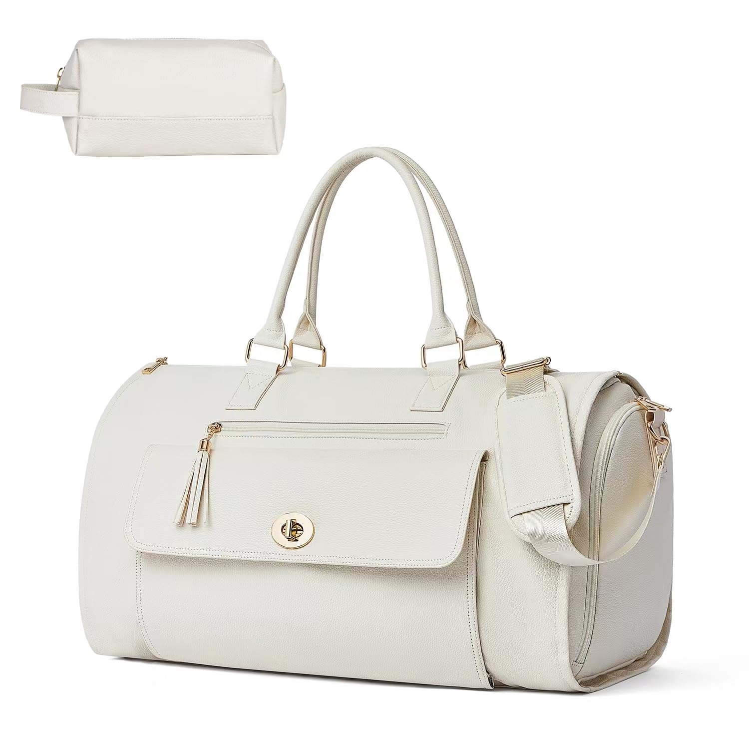 2-in-1 Hanging Suitcase & Duffle Bag for Women - Carry On Garment Bag with Shoe Pouch - Perfect for Business Travel, Weddings & Weekend Getaways (A-Beige)