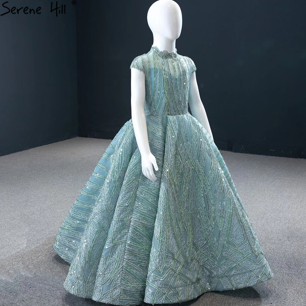 Serene Hill Clear Water Blue Sparkle Flower Girl Dresses with Cap Sleeves - Elegant Party & Wedding Dress for Girls 2025 (HTA0051) | Perfect for Flower Girls, Birthday Parties & Special Occasions