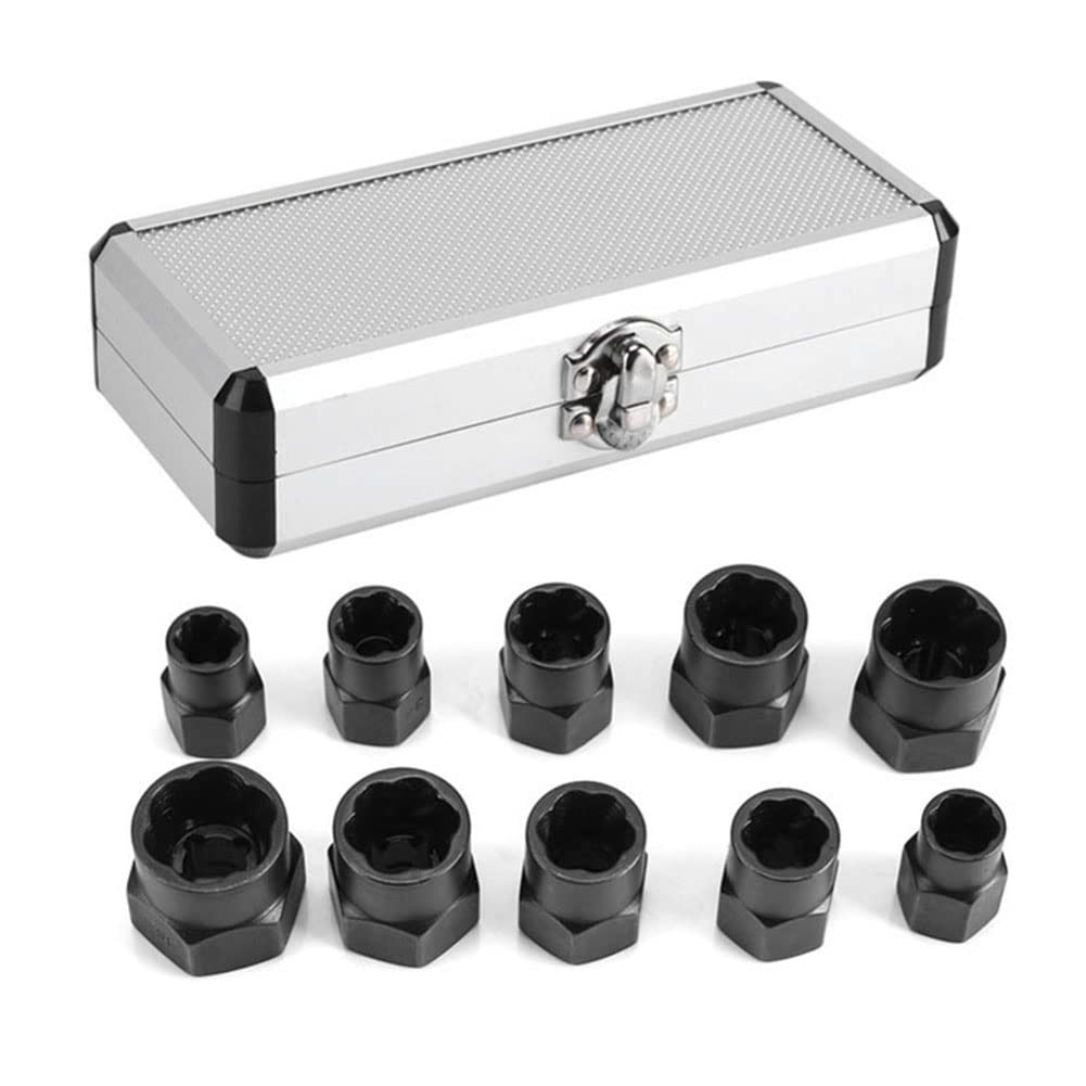 10-Piece Bolt & Nut Extractor Set - Remove Damaged, Rusted Bolts - for Auto & DIY Repairs