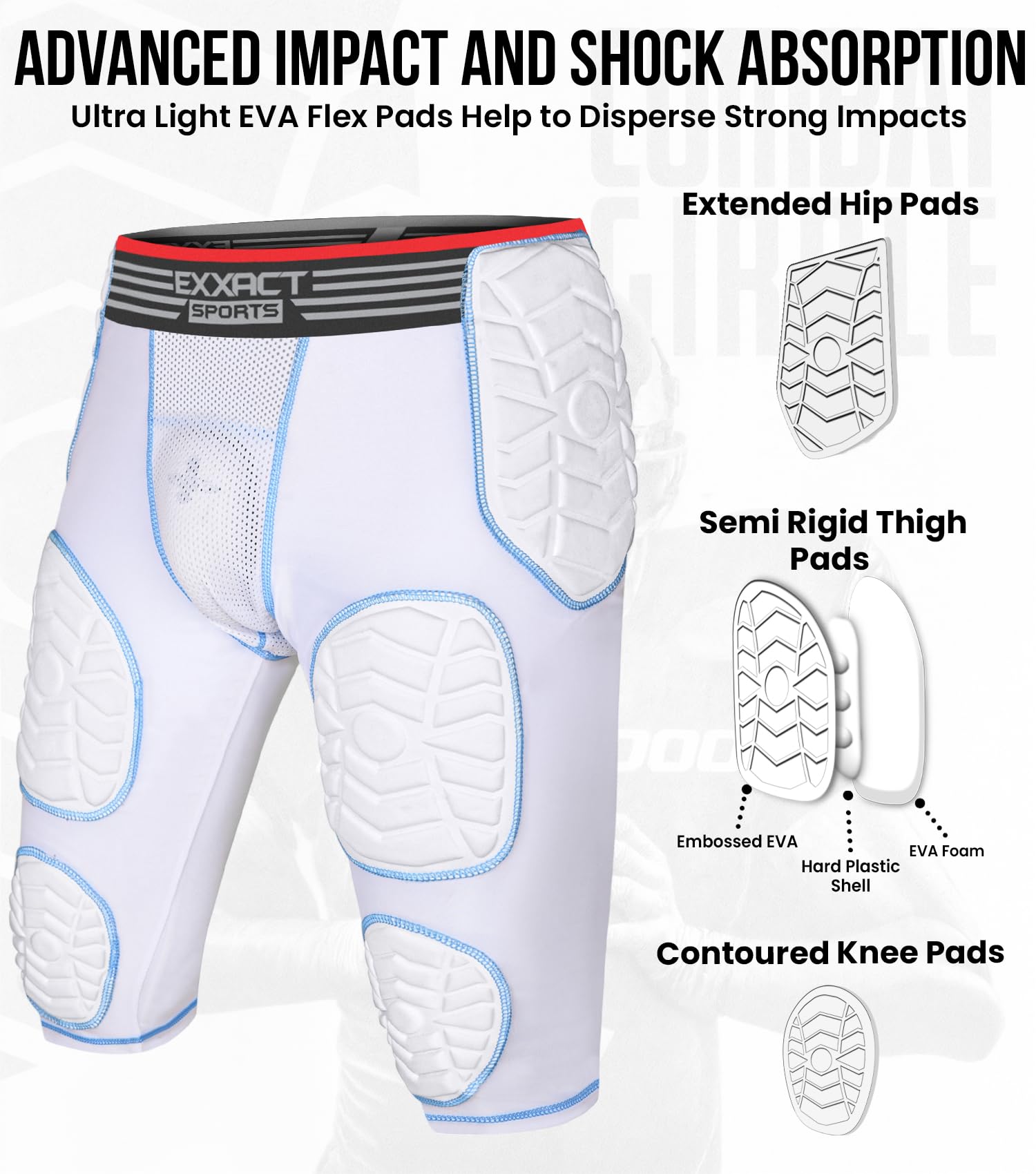 Exxact Sports Combat 7-Pad Adult Football Girdle for Men - Padded Compression Shorts with Cup Pocket | Protective Football Undergarment for Training & Games | High-Performance Football Gear for Athletes