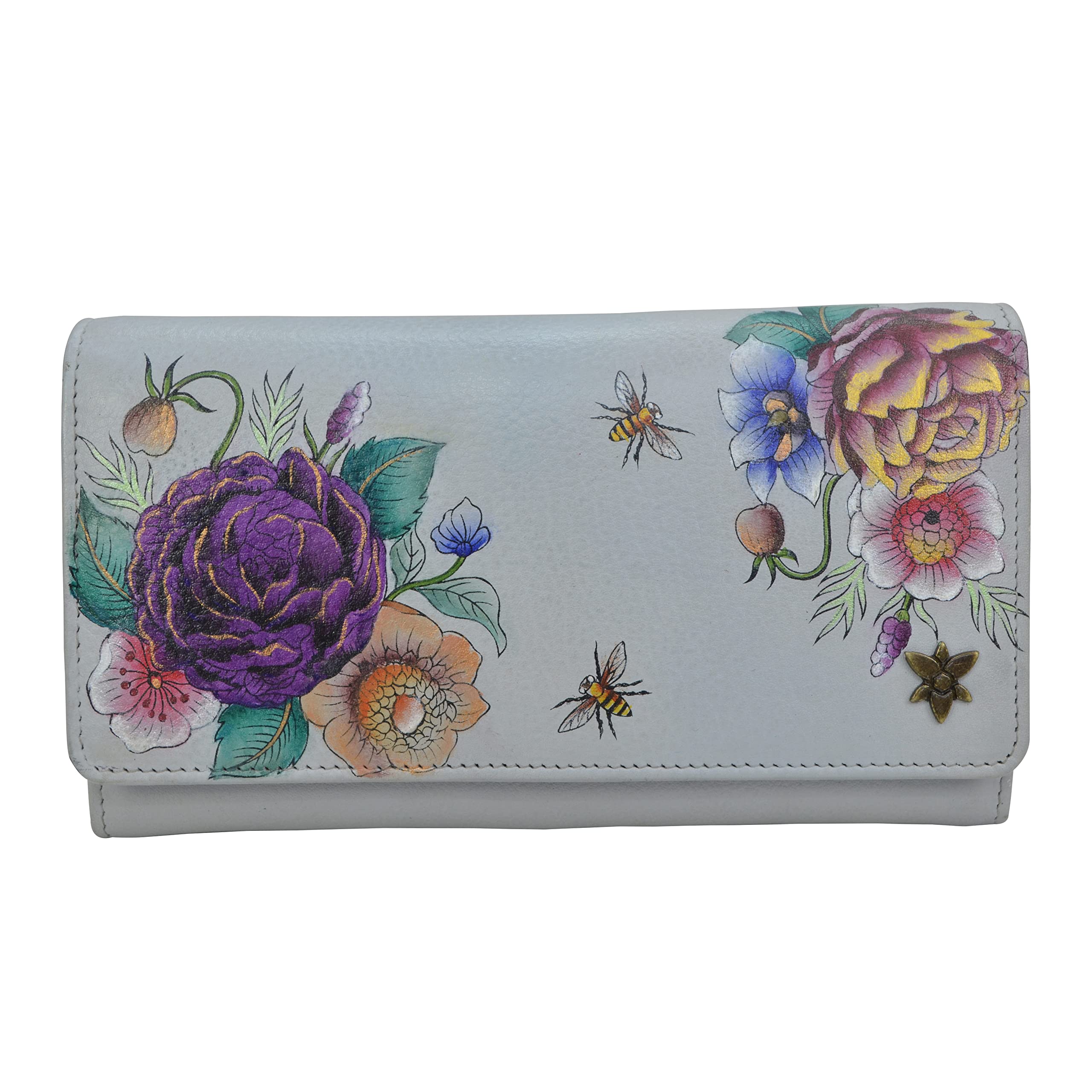 Anuschka Hand-Painted Genuine Leather Women's RFID Blocking Accordion Flap Wallet - Stylish & Secure for Travel, Shopping & Everyday Use