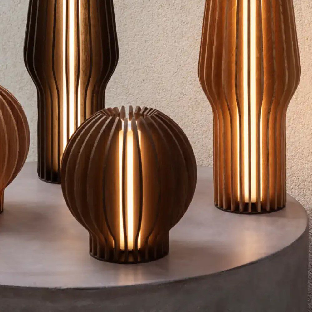 EVA SOLO Rechargeable LED Table Lamp - Round Smoked Oak Design, Dimmable & Portable for Bedroom, Living Room, Office Decor