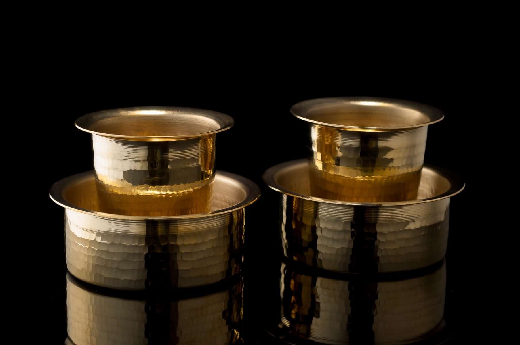 Traditional Brass Coffee Davara Tumbler - Handcrafted Indian Brass Travel Mug for Hot & Cold Beverages - Perfect for Office, Camping, and Yoga Sessions