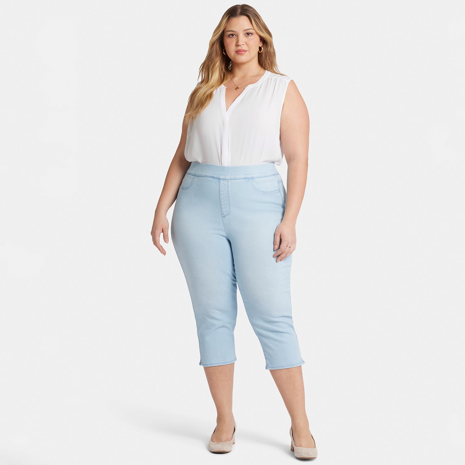 Dakota Crop Pull On Jeans for Women - Plus Size Stretch Denim Pants in Oceanfront Wash | Comfortable Casual Wear for Everyday Outfits