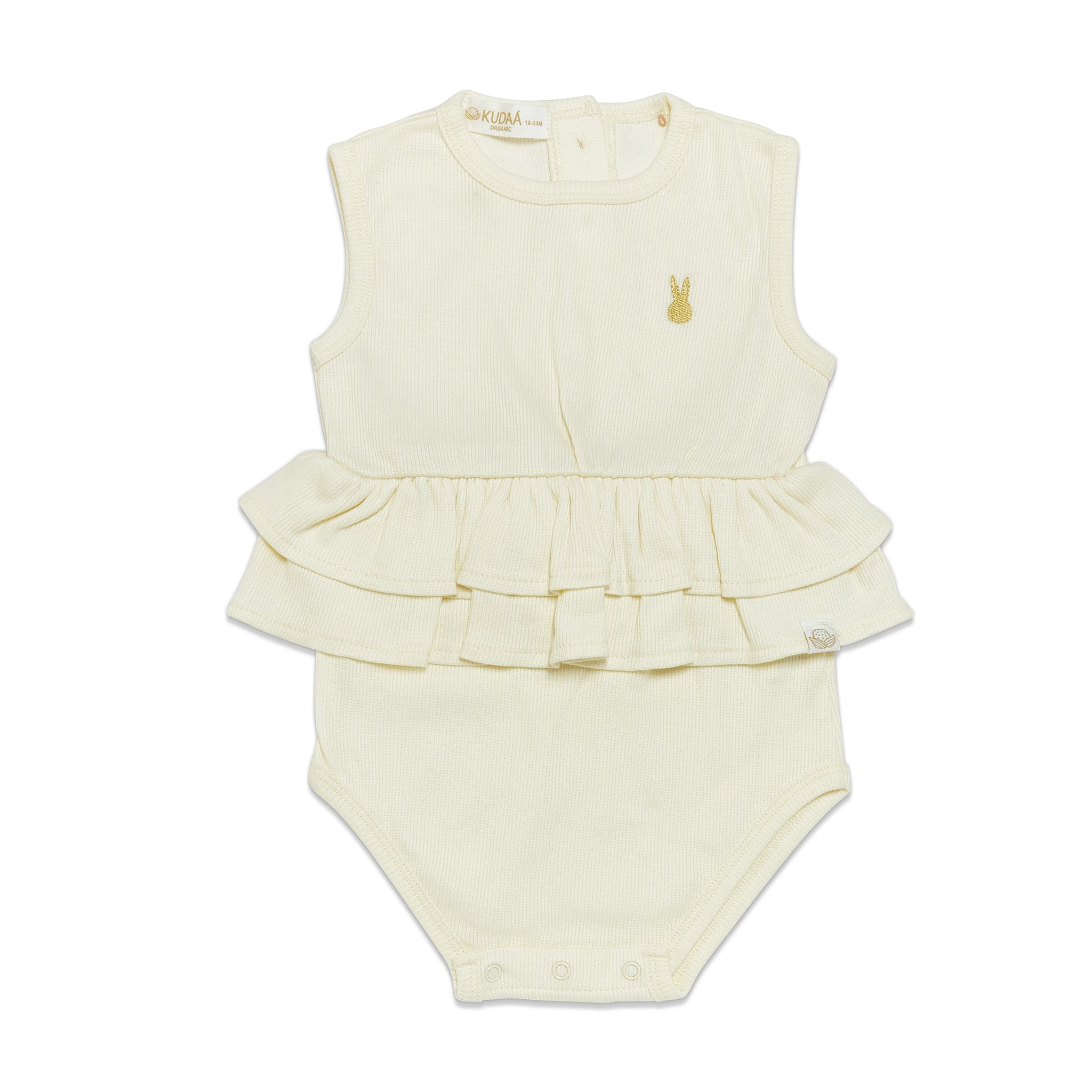 Organic Cotton Ruffle Waist Romper for Baby Girls - Sugar Cookie Print - Soft & Comfortable One-Piece Outfit - Perfect for Photoshoots, Playdates & Special Occasions