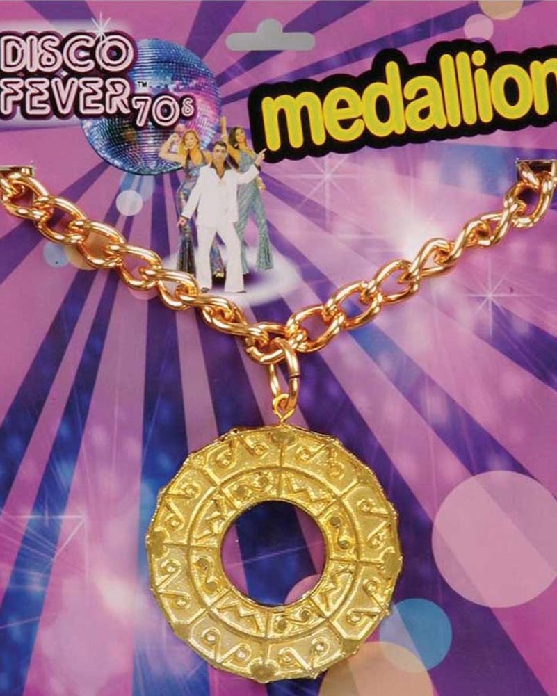 70s Disco Fever Medallion Necklace - Vintage Retro Gold Pendant Chain for Women - Perfect for 70s Theme Parties, Costumes & Hippie Fashion