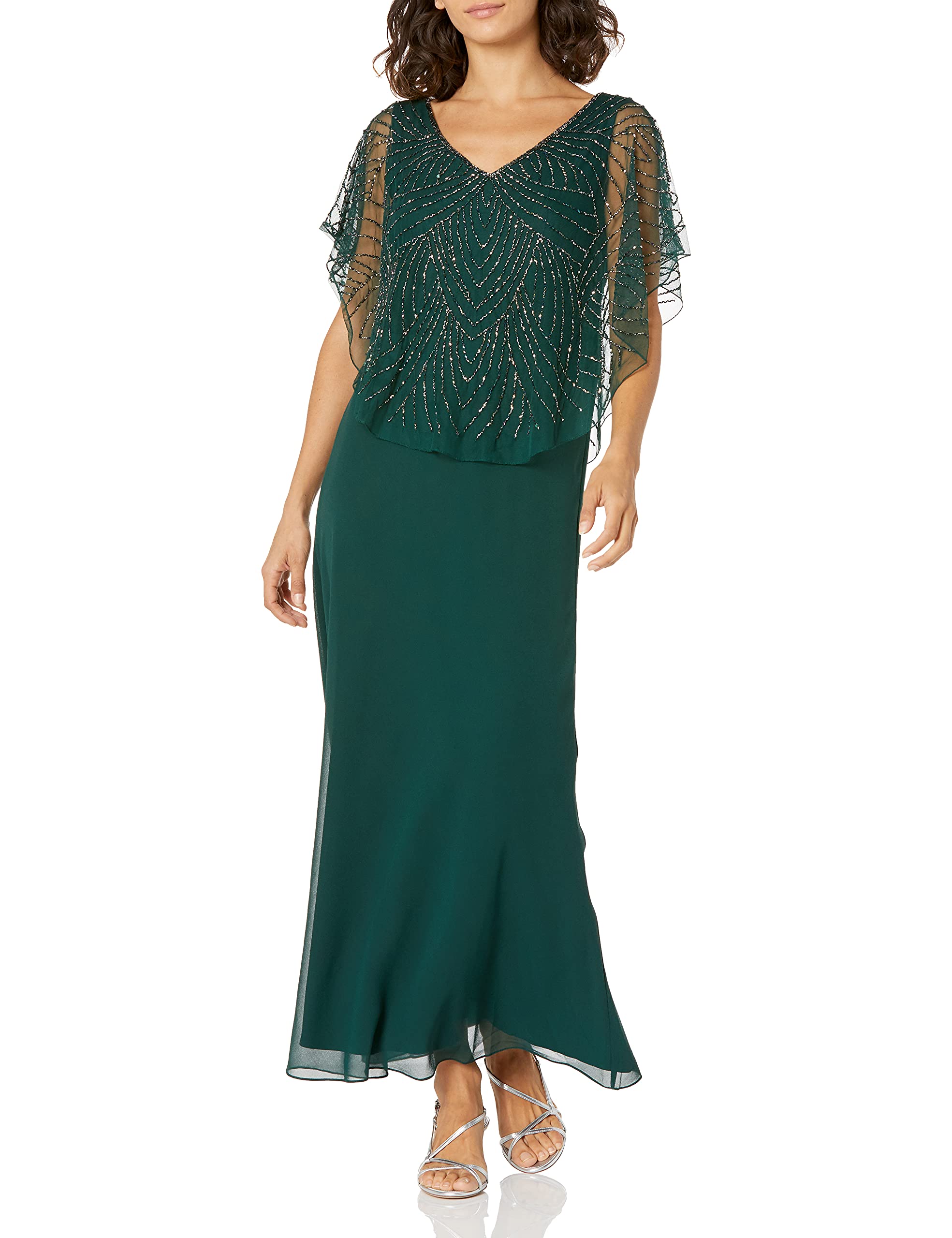 J Kara Women's Petite Capelet Dress - Elegant Short Sleeve Flared A-Line Cocktail Dress for Wedding Guest, Party & Special Occasions