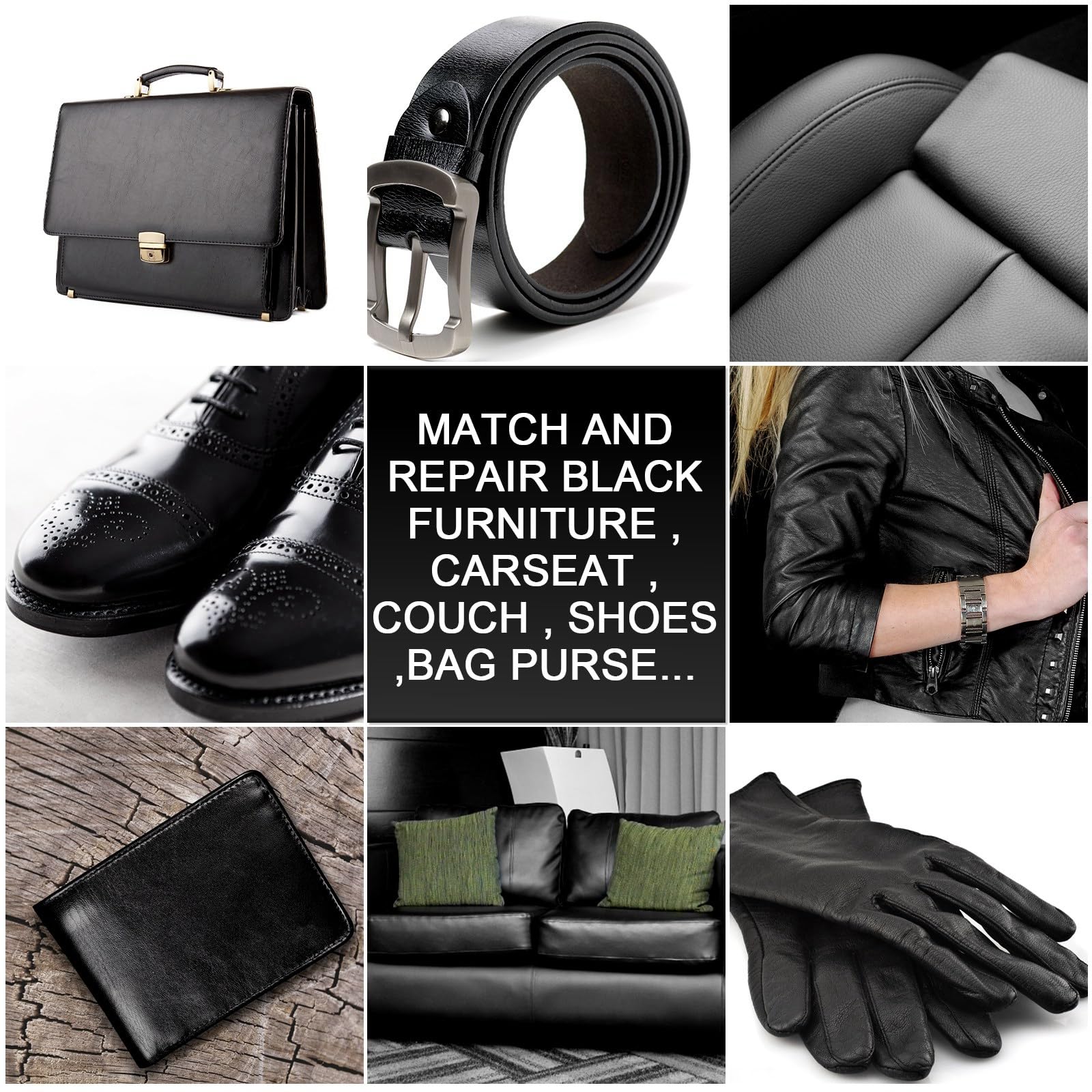 DEWEL Black Leather Recoloring Balm & Mink Oil Conditioner - Professional Leather Repair Kit for Furniture, Couches, Car Seats, Purses - Fix Scratches, Peeling & Burn Holes | Restore & Protect Leather Goods at Home or Office