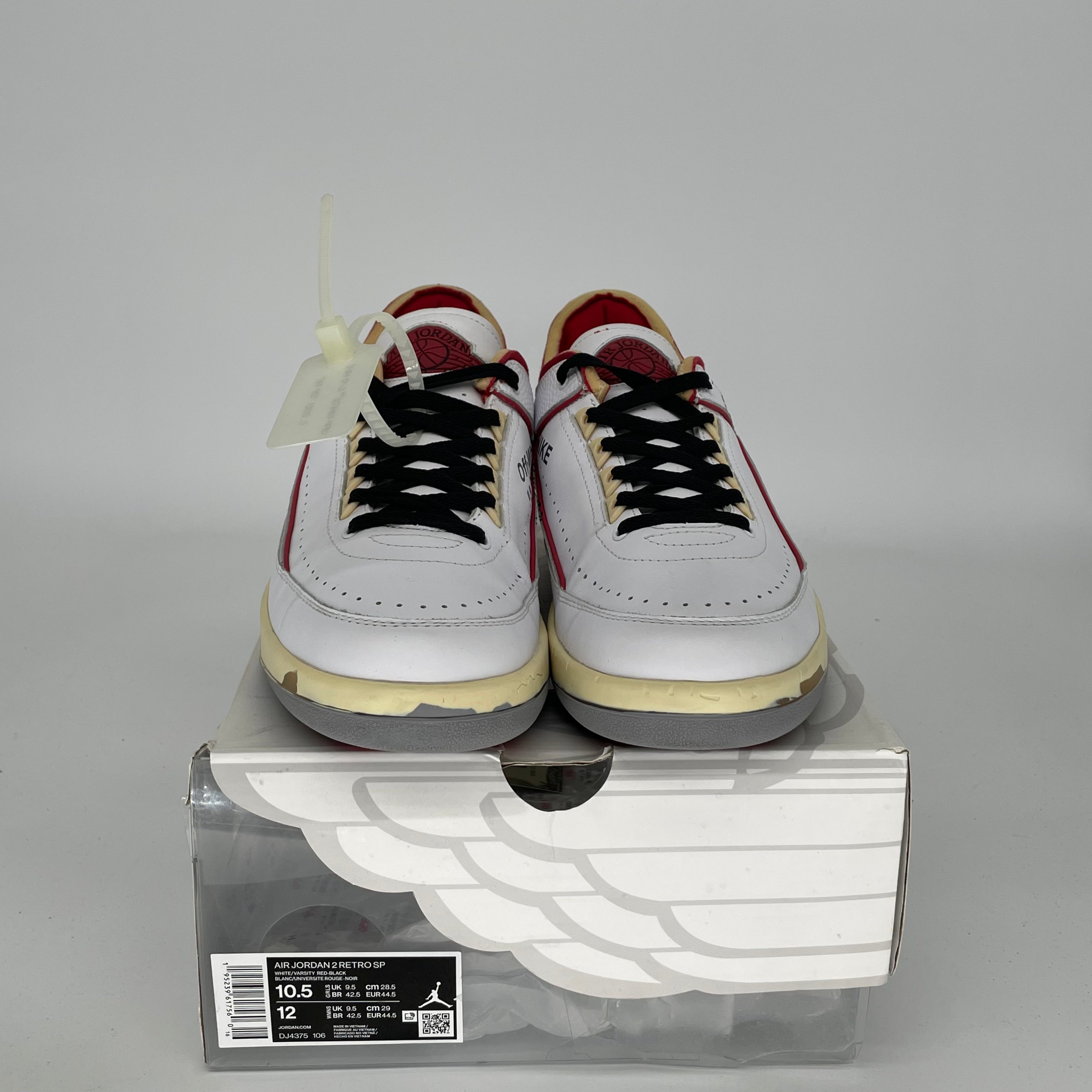 Air Jordan 2 Low Off-White White Red Men's Basketball Shoes Size 10.5 (DJ4375-106) - Perfect for Streetwear & Sneaker Collectors