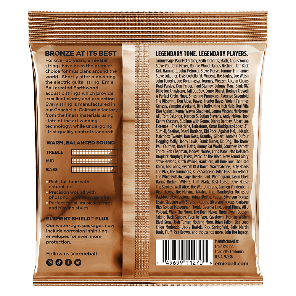 Ernie Ball Earthwood Custom Medium Phosphor Bronze Acoustic Guitar Strings 3-Pack (12.5-56) - Perfect for Folk, Blues & Fingerstyle Playing