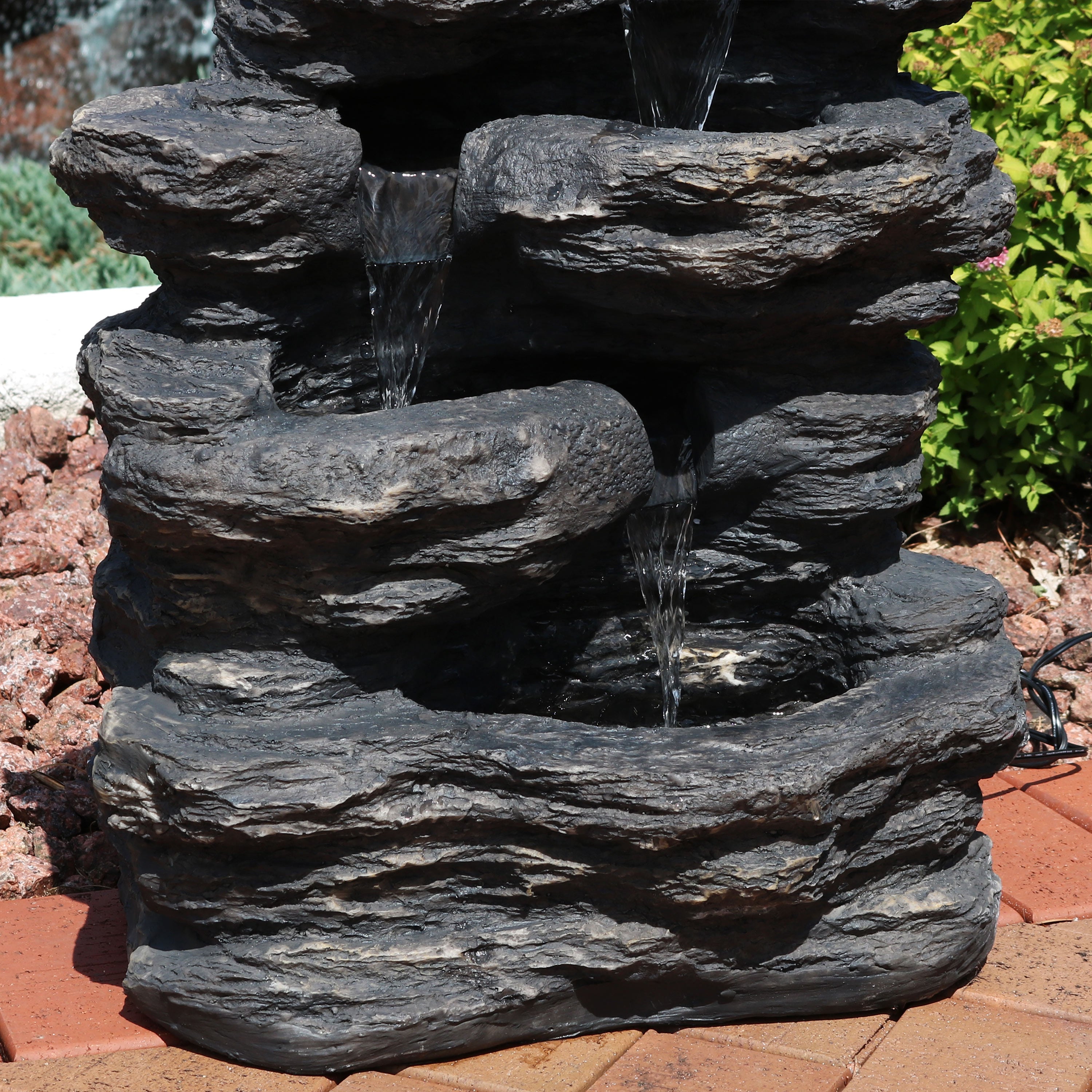 Sunnydaze Rock Falls Outdoor Waterfall Fountain with LED Lights - 24 Inch Garden Water Feature for Patio, Backyard, Landscaping | Relaxing Ambient Lighting for Evenings & Outdoor Decor