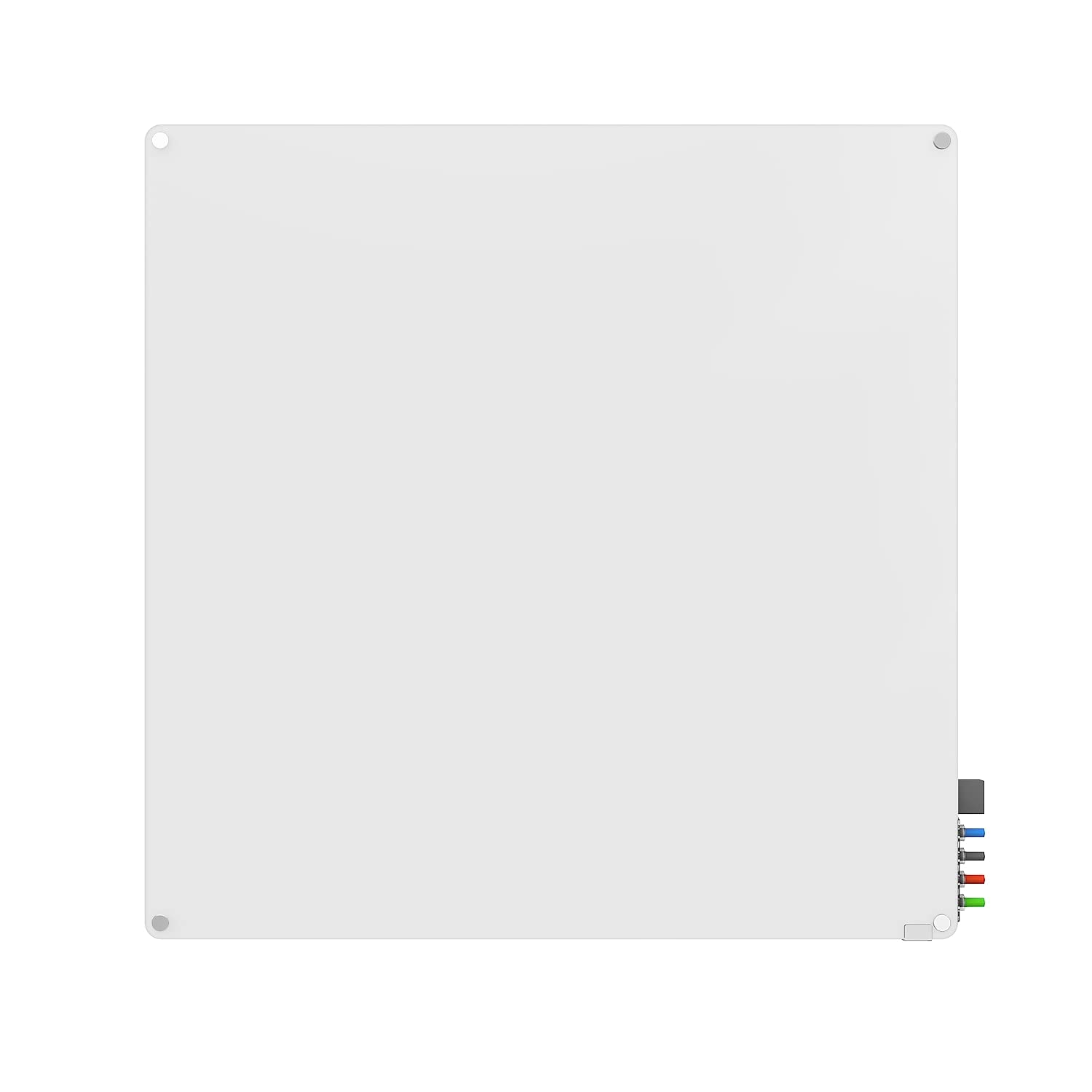 4'x4' Harmony Glass Whiteboard with Radius Corners - White Dry Erase Board Includes 4 Markers & Eraser - Perfect for Office, Classroom, or Home Use