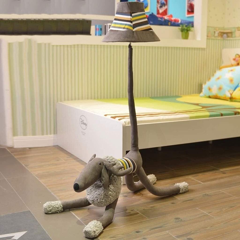 **Personalized Cute Gray Plush Deer LED Floor Lamp - Adjustable Tail, Button Switch, Decorative Table Lamp for Bedroom, Living Room, Nursery & Office**