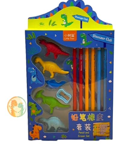 TAYLORED HOME 13-Piece Kids Stationery Set - 6 Pencils, 4 Erasers, Ruler, Sharpener & Pencil Toppers (Blue Dinosaur Theme) | Perfect for School Supplies, Birthday Gifts & Classroom Rewards