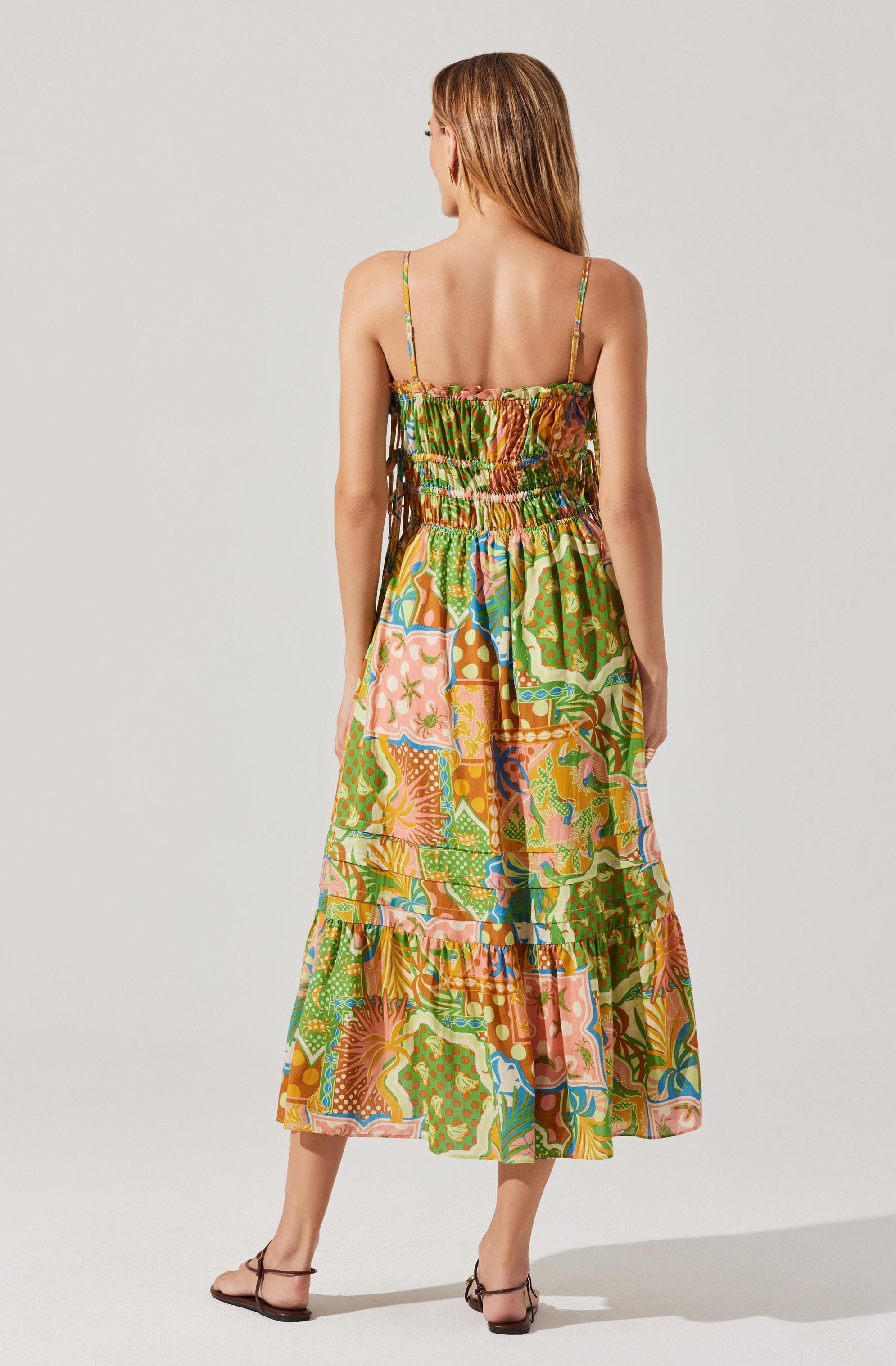 Elisabeth Printed Shirred Midi Dress - Floral Summer Dress for Women, Perfect for Beach Vacations, Date Nights & Outdoor Parties