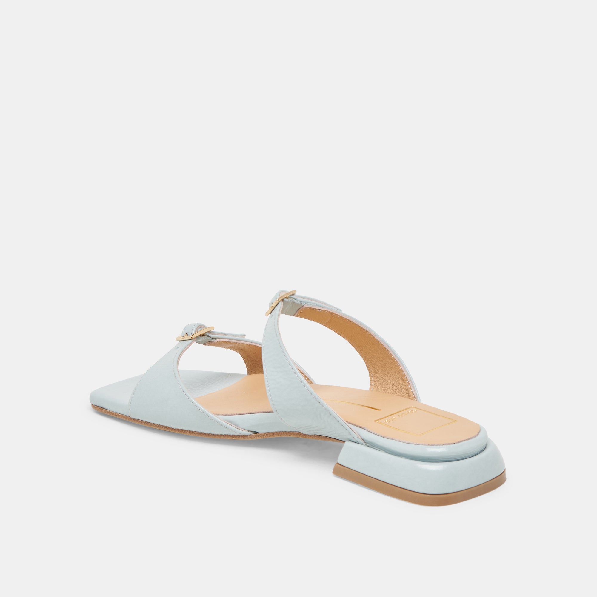 Lavern Sandals for Women - Ice Blue Crinkle Patent Leather Summer Sandals - Comfortable Casual & Beach Footwear for Outdoor Activities