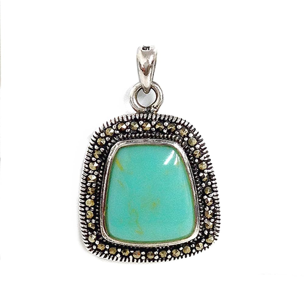 925 Sterling Silver Trapezoid Pendant Necklace - Carnelian & Turquoise Gemstone with Marcasite Accents, 18