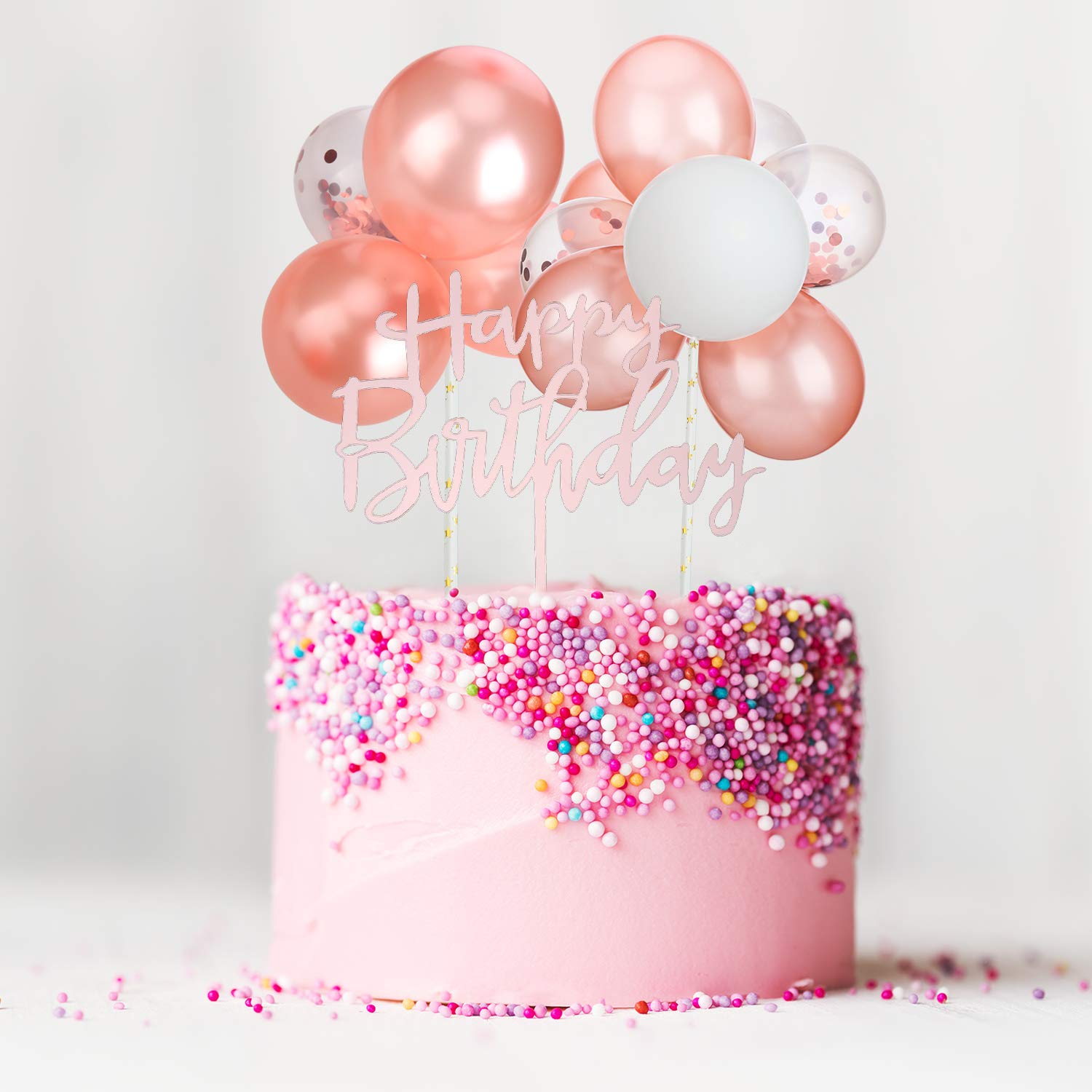 Outus Latex Confetti Balloons & Acrylic Cake Topper Set - Happy Birthday Party Decorations, Mini Balloon Garland for Cake Decor - Perfect for Birthday Parties, Baby Showers & Wedding Celebrations