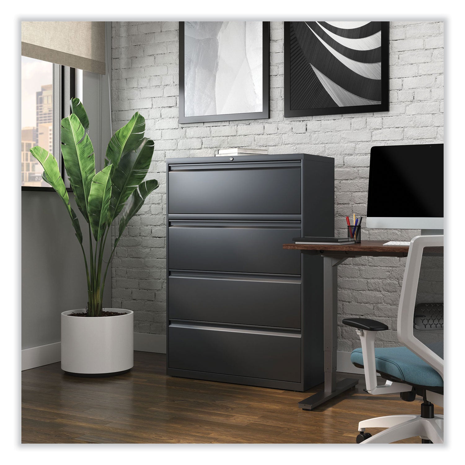 Alera® 4-Drawer Lateral File Cabinet - Legal/Letter/A4/A5 Size - Charcoal Finish - 36