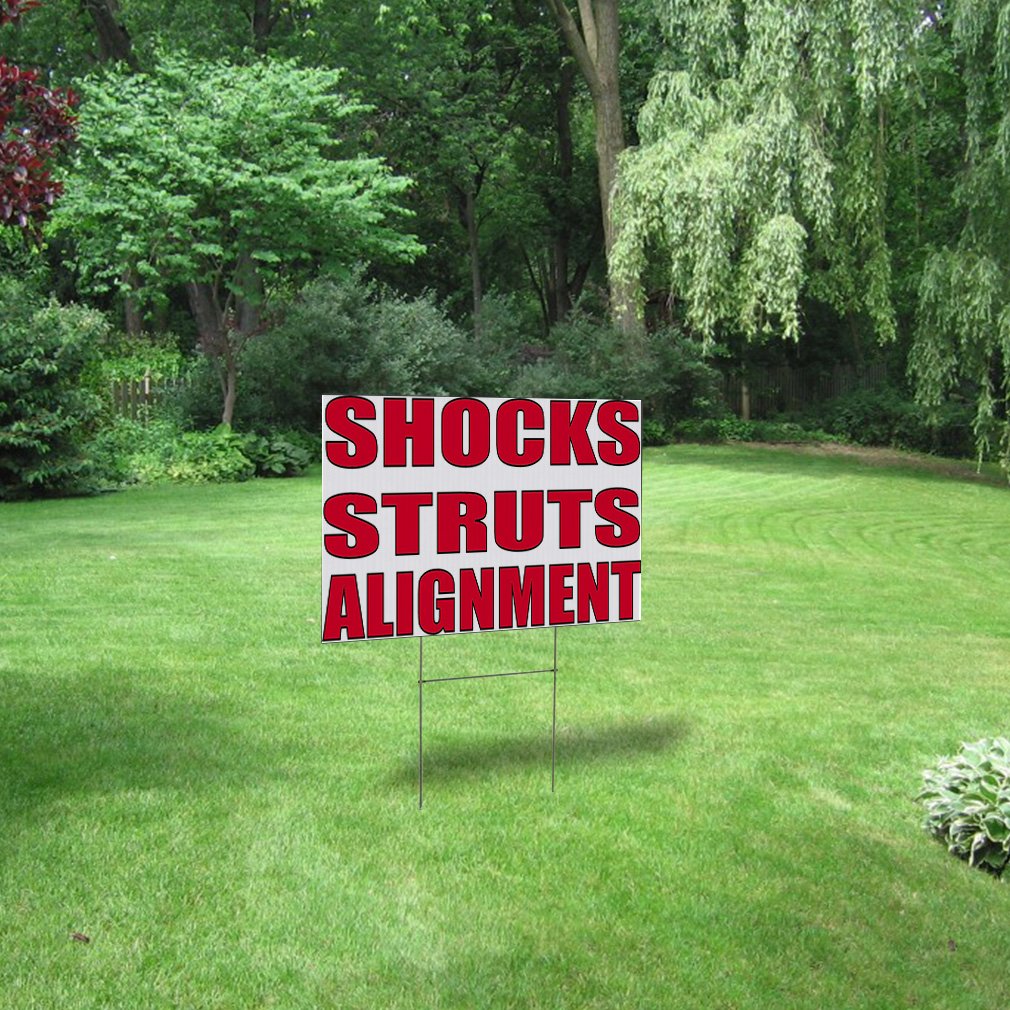 Premium Weatherproof Yard Sign - 18x12 Inches Double-Sided Print for Auto Repairs & Shocks/Struts Alignment | Durable Lawn & Garden Signage for Car Shops & Mechanic Advertising