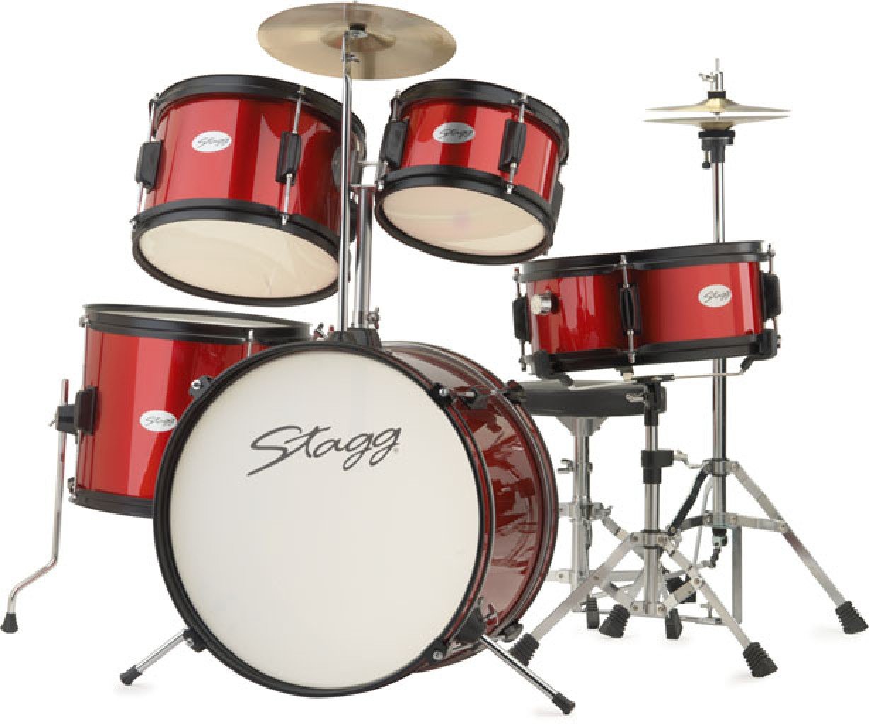 Stagg TIM JR 5/16 RD 5-Piece Junior Drum Set with Hardware - Perfect for Kids, Beginners & Home Practice | Compact Drum Kit for Small Spaces & Music Education