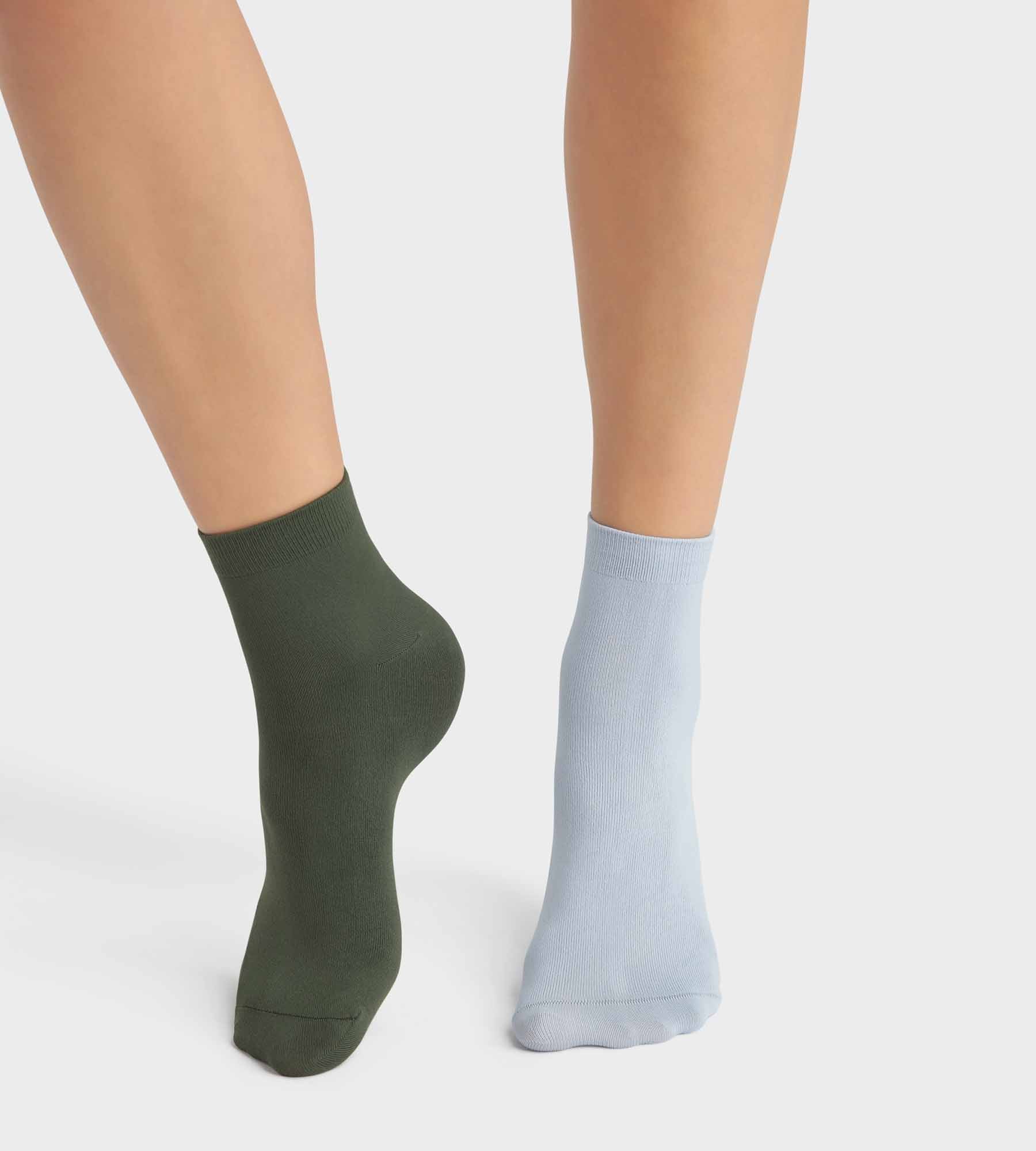 2 Pairs Women's Microfiber Socks in Green & Blue - Dim Skin - Soft & Breathable for Everyday Comfort, Yoga, Running & Lounge Wear