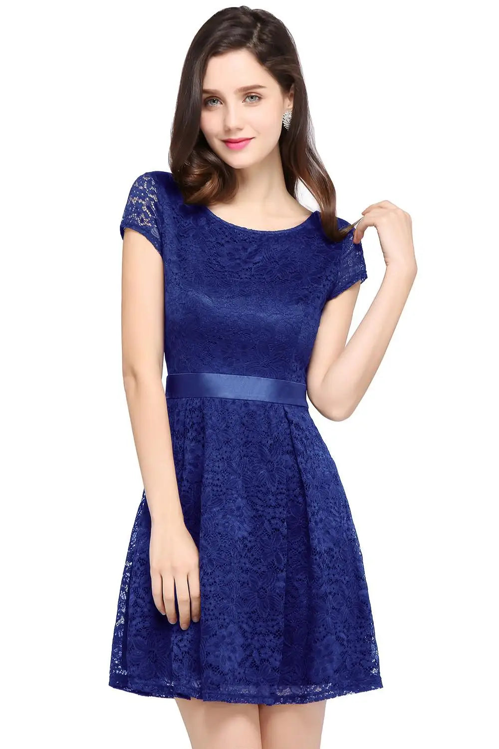 Elegant Black Lace Cocktail Dress with Belt - Mini A-Line V-Back Party Gown for Women | Perfect for Evening Parties, Weddings & Special Occasions