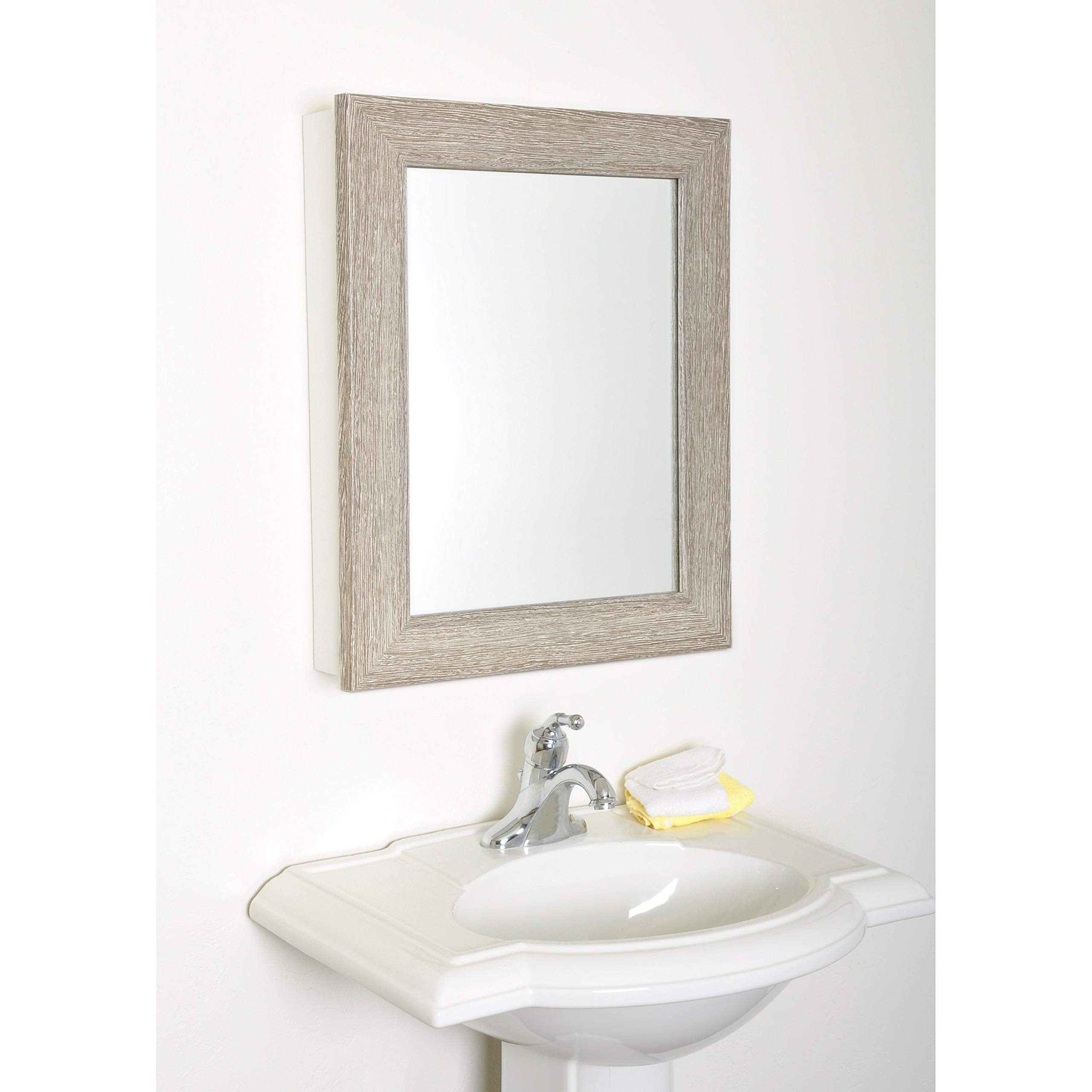 Farmhouse Grain Mirrored Cabinet - Brown MDF with Adjustable Shelves for Bedroom Decor