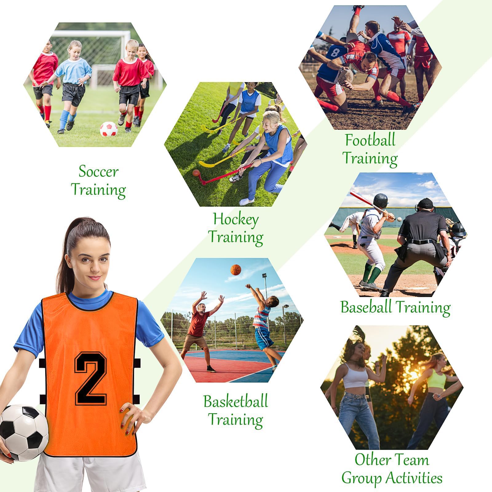 24 Pcs Reversible Scrimmage Vests for Soccer, Basketball & Football - Numbered Training Bibs/Pinnies for Team Sports Practice, Games & PE Classes