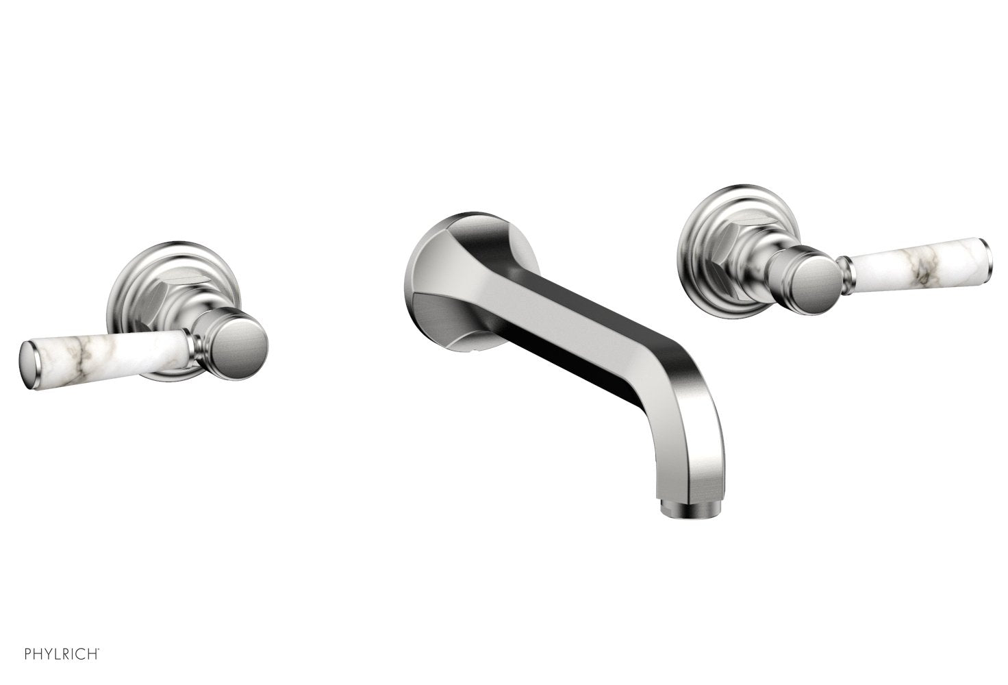 HEX TRADITIONAL Wall Mount Tub Faucet Set with White Marble Lever Handles - 500 58 - Perfect for Bathroom Renovation & Luxury Spa Experience