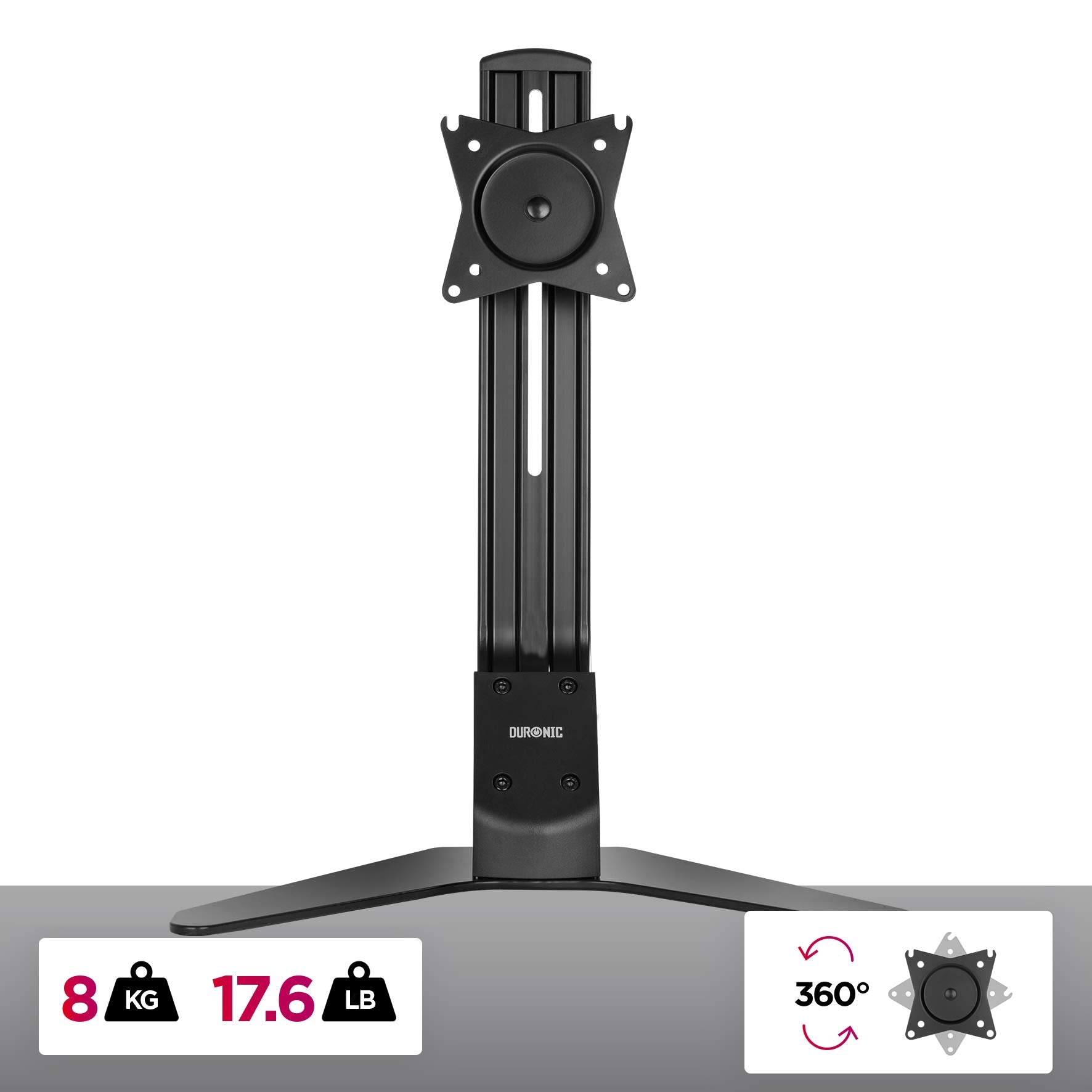 Duronic DM12D1 Single Monitor Arm Stand - Adjustable Height Ergonomic Desk Mount for 17-27 Inch Screens up to 8kg | VESA 75/100 Compatible | 360° Rotation & ±15° Tilt | Perfect for Home Office & Gaming Setup