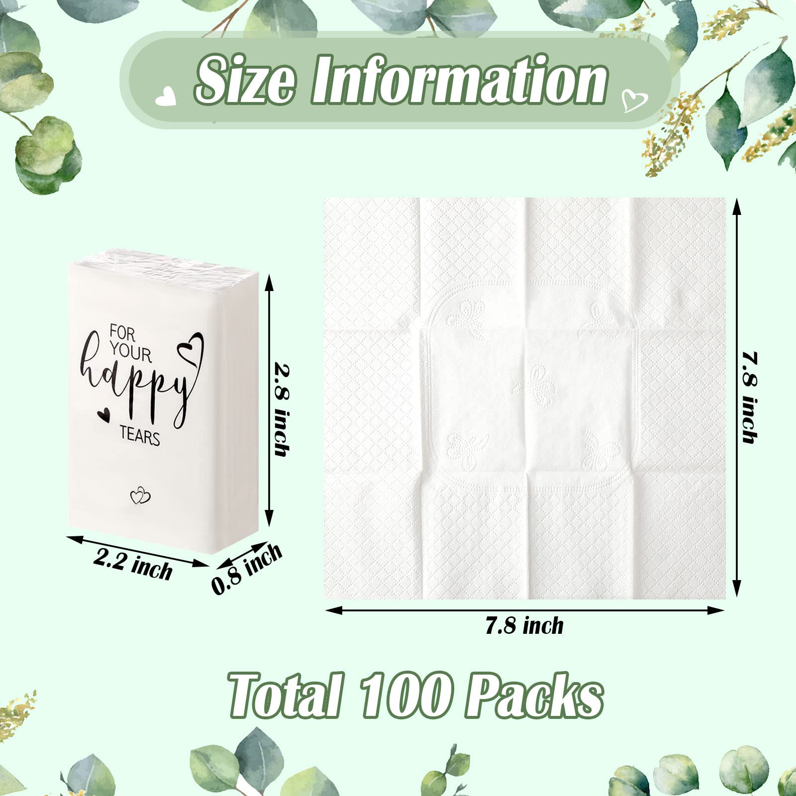 100 Pack Happy Tears Tissues - 3 Ply Mini Travel Size Facial Tissues for Wedding, Party Favors, Graduation Ceremonies | Bulk Guest Welcome Bags & Pocket Paper | Perfect for Emotional Moments, Travel Essentials & Special Occasions